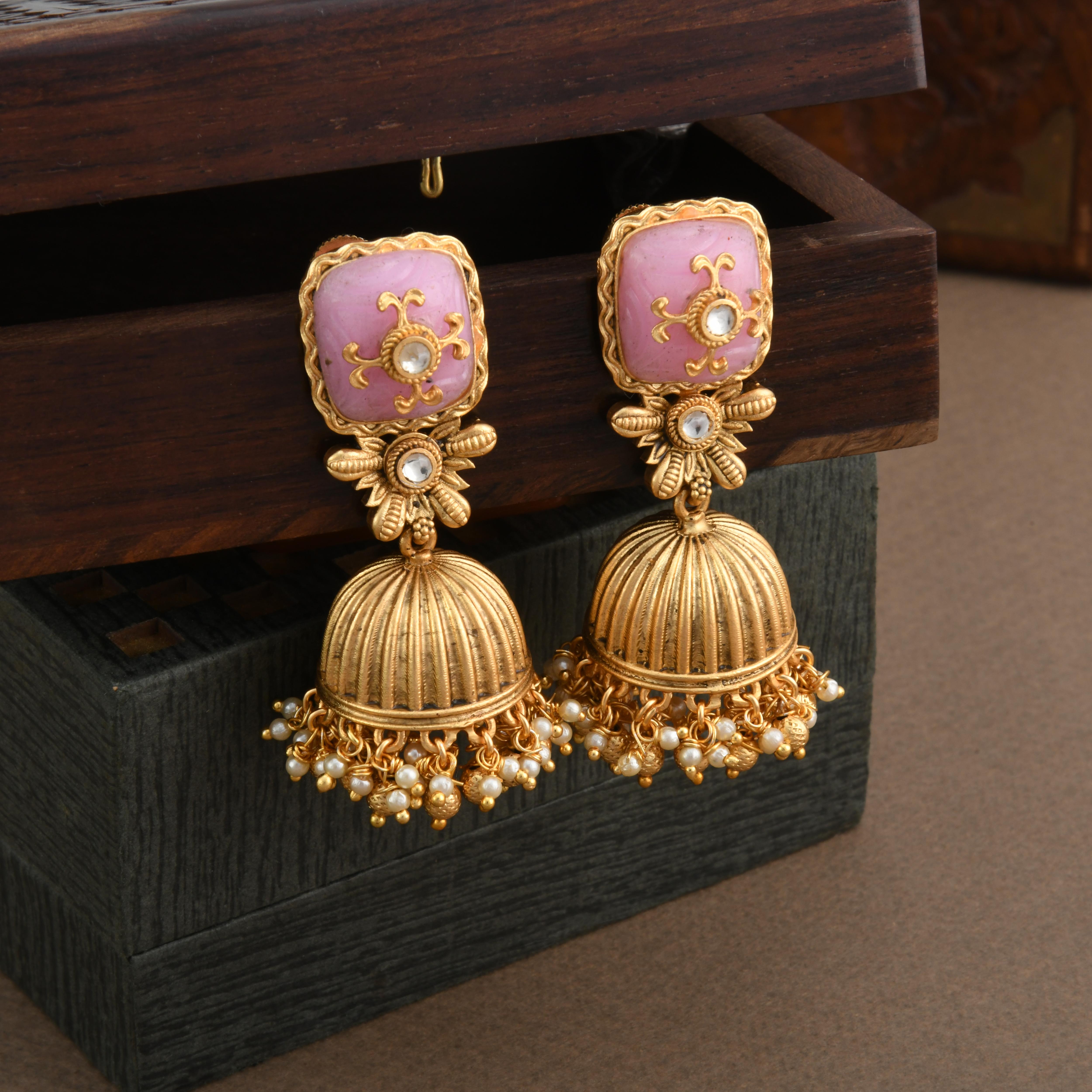 Pink Matte Gold Jhumka