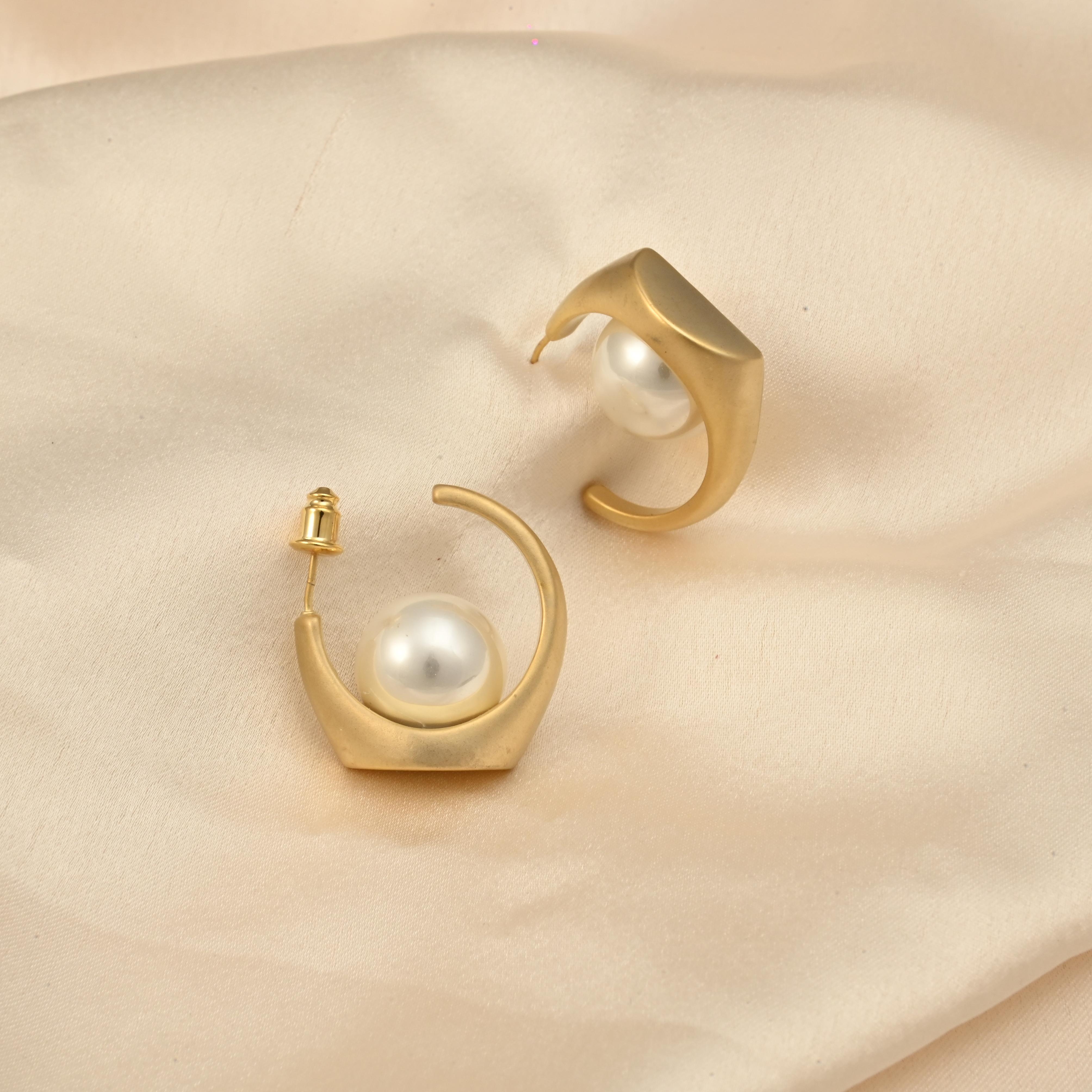 Statement Pearl Hoops Earrings