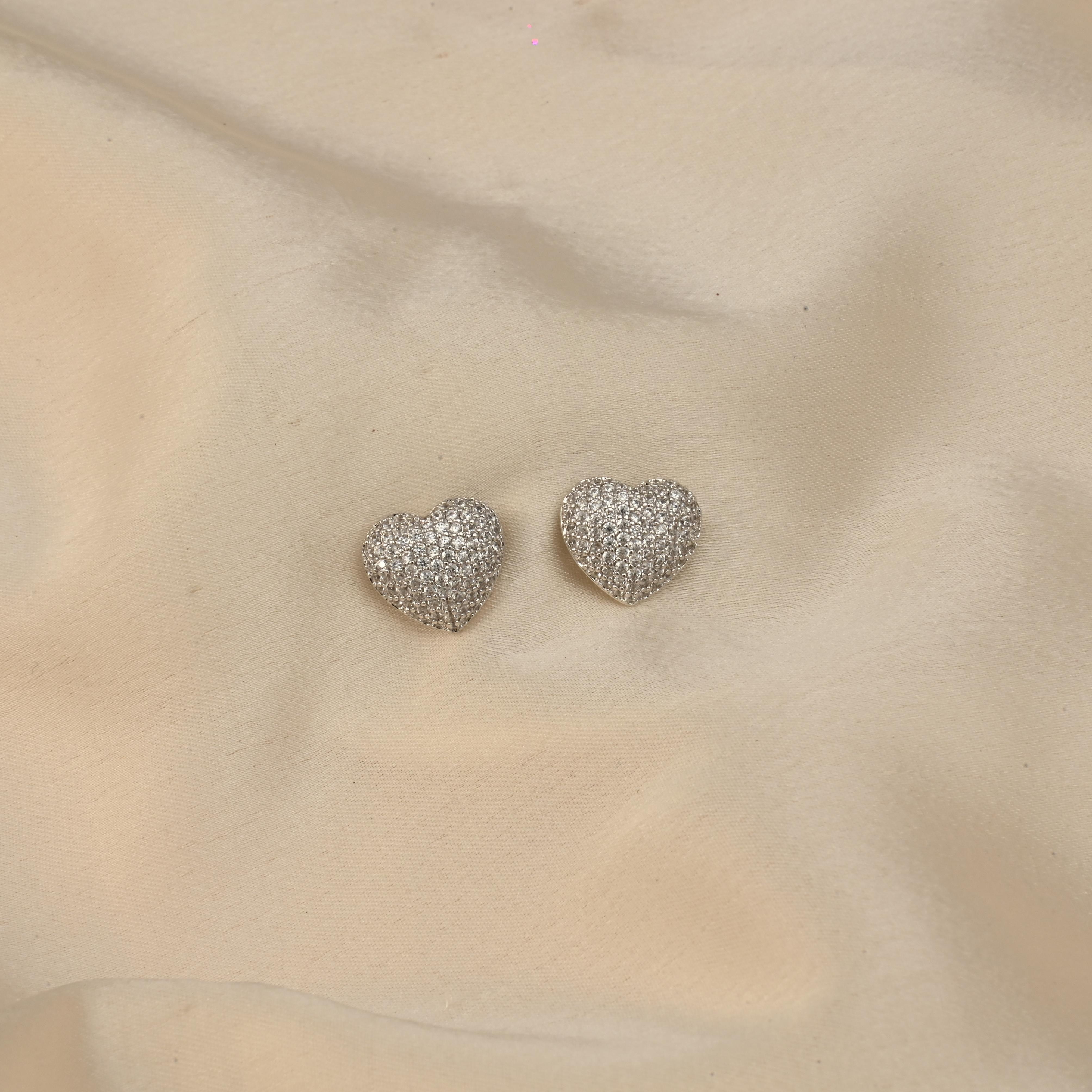 Cubic Zirconia Heart Studs Earrings - Silver