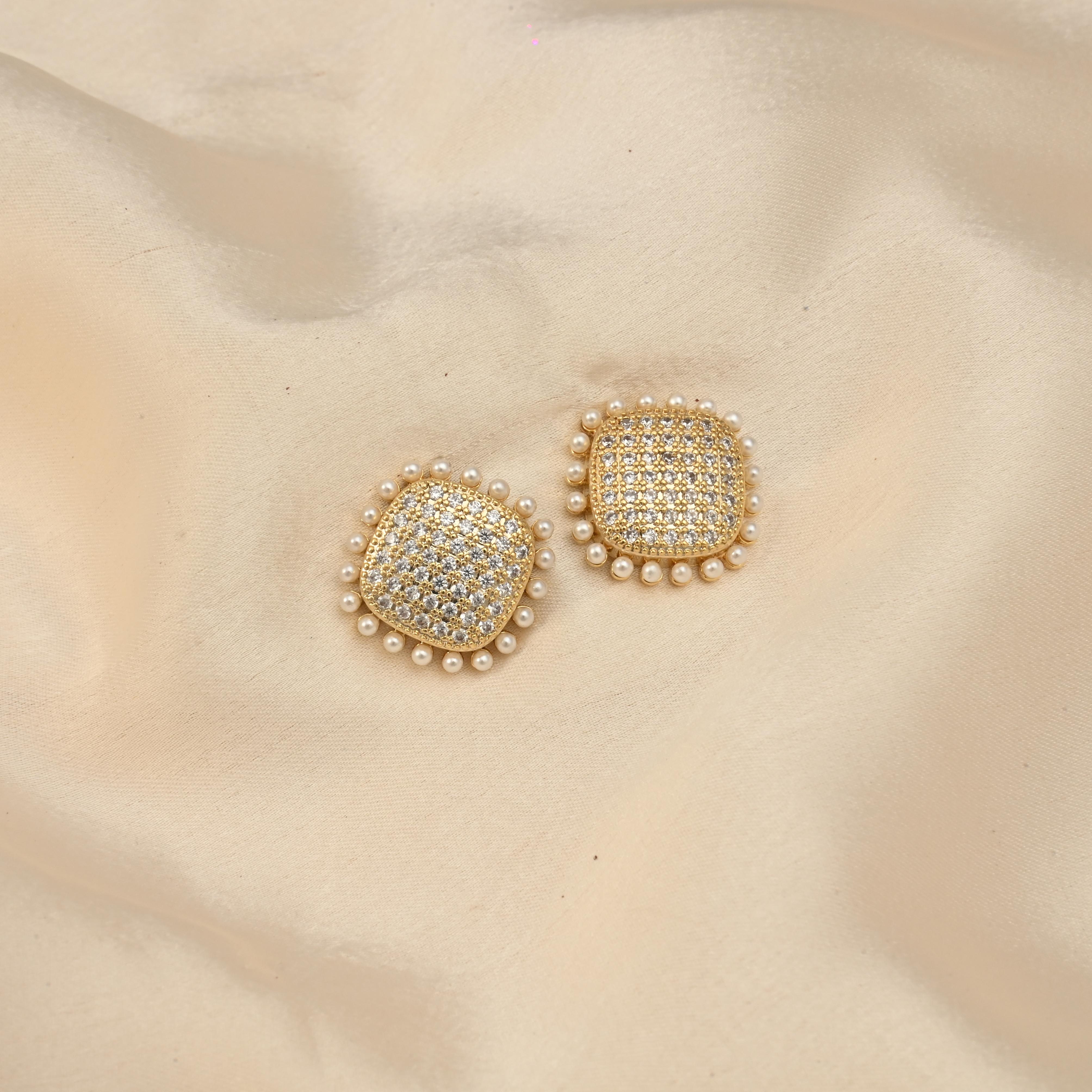 Cubic Zirconia Pearl Studs Earrings