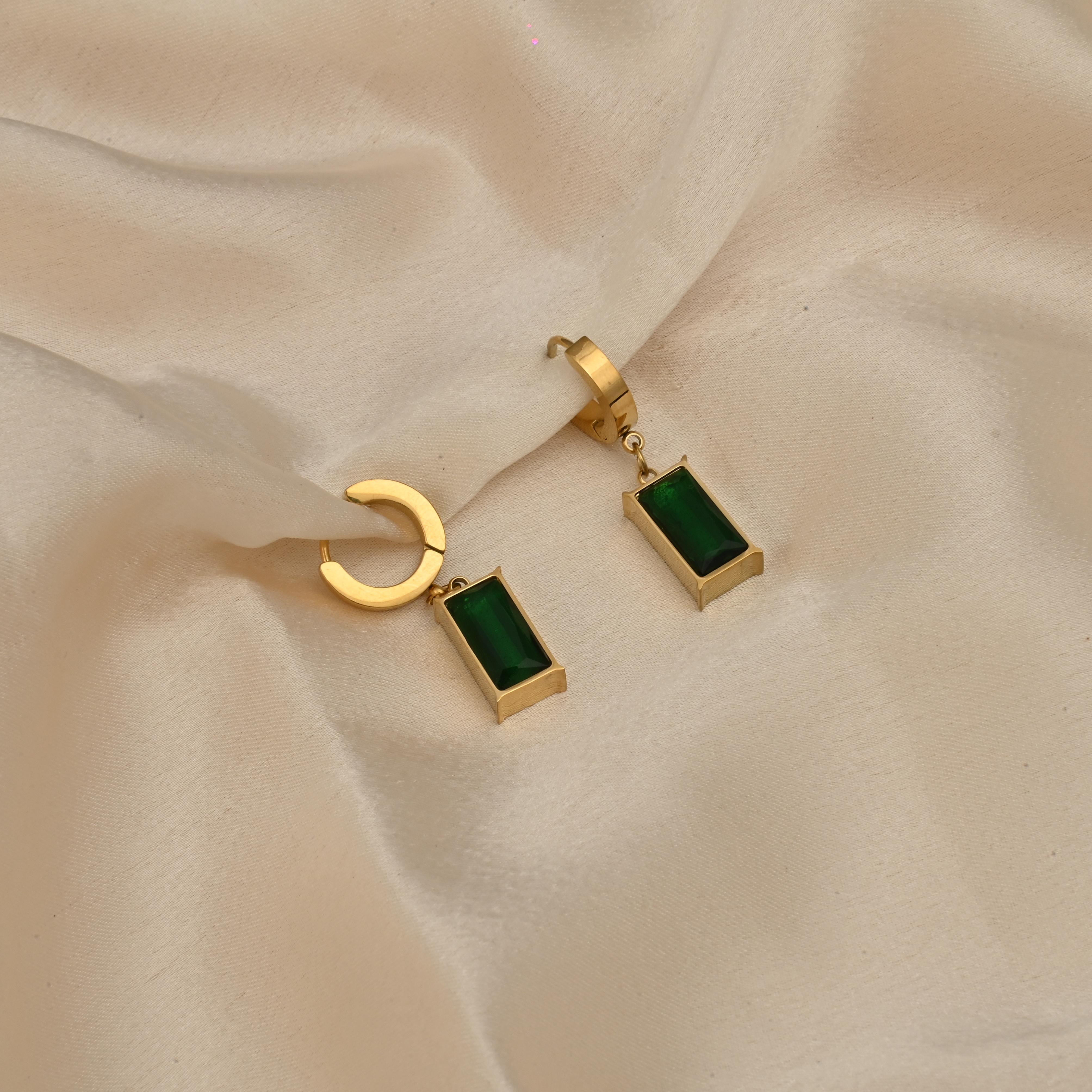 Emerald Stone Hoop Earrings