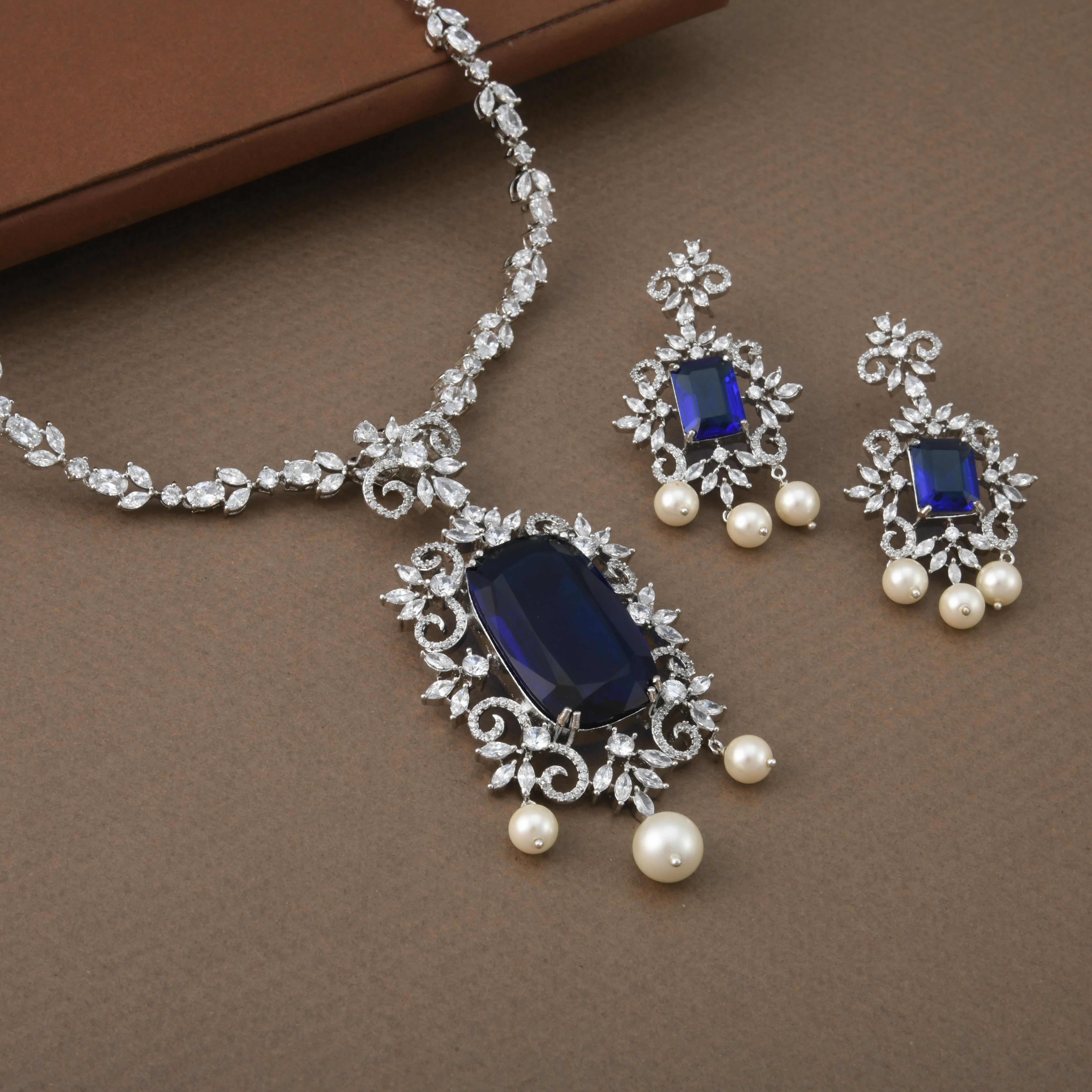 American Diamond Royal Blue Necklace