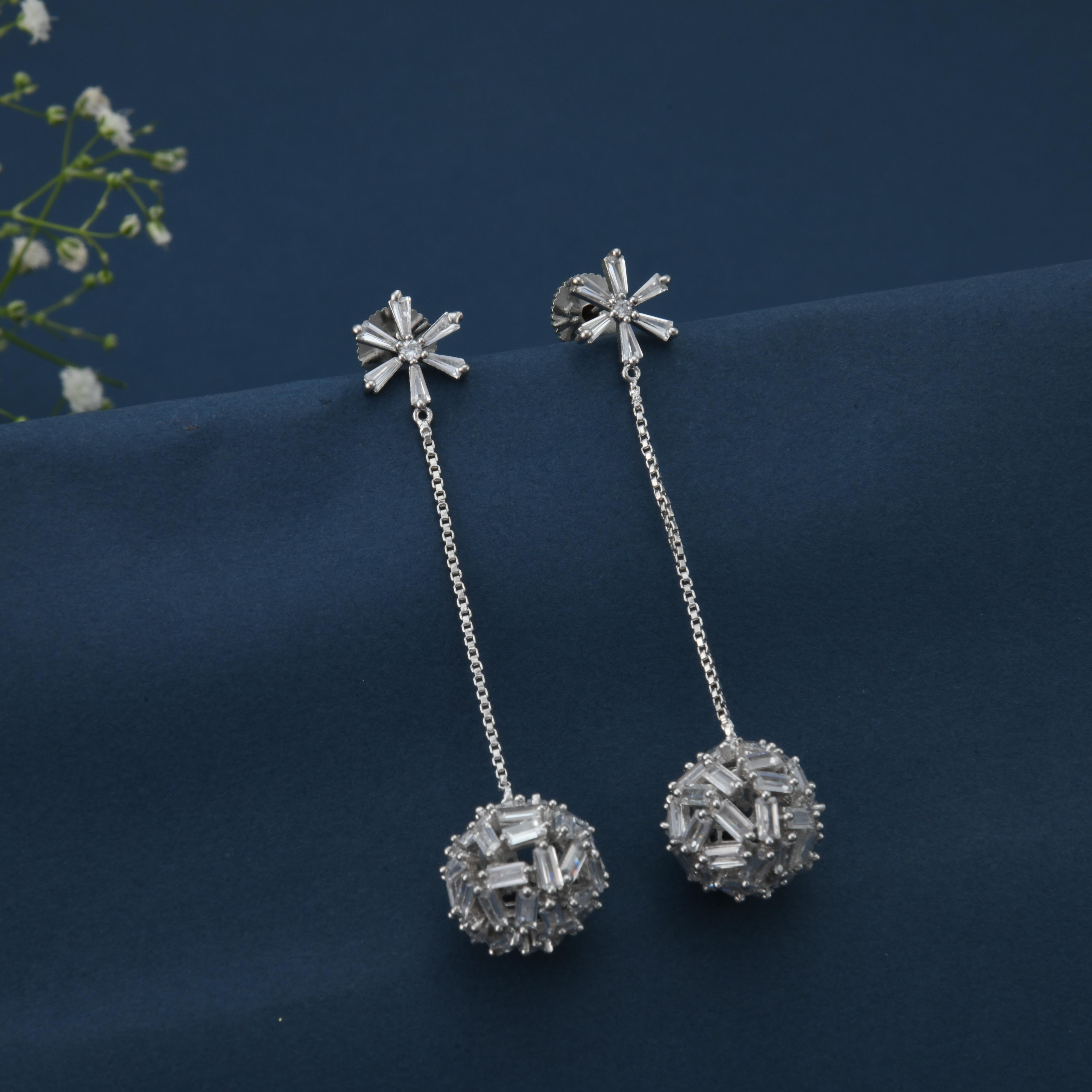 CZ Long Flower Earrings