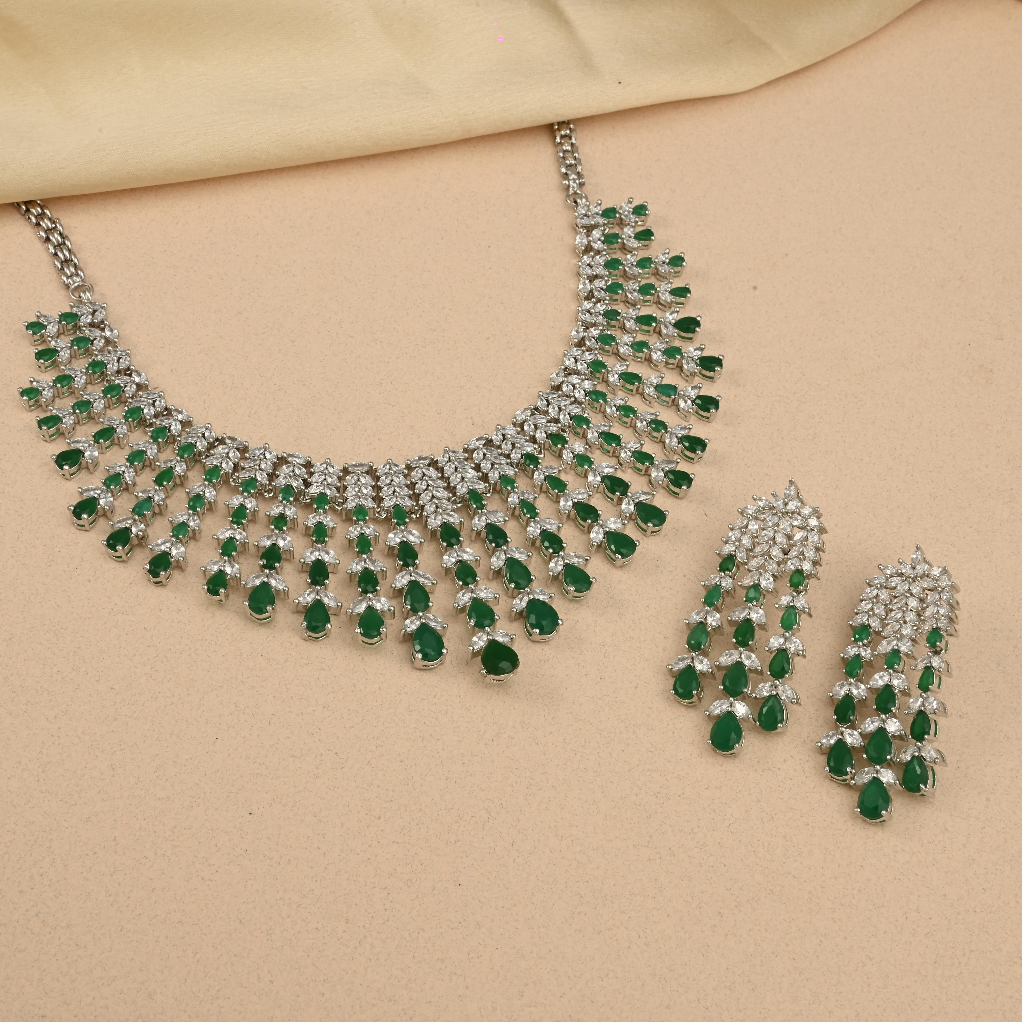 Emerald CZ Necklace Set