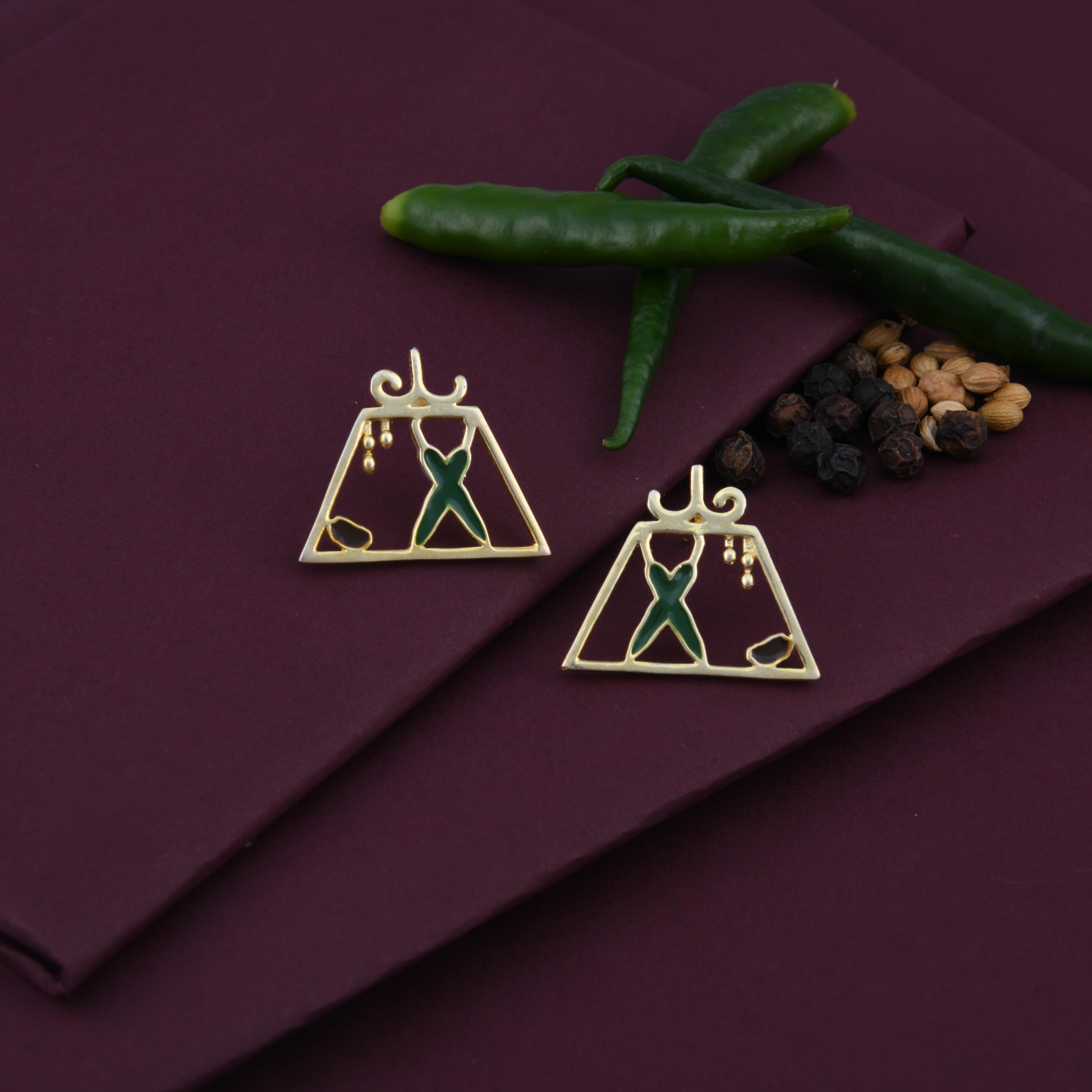 Green Chilli & Coriander Seeds Spice Earrings