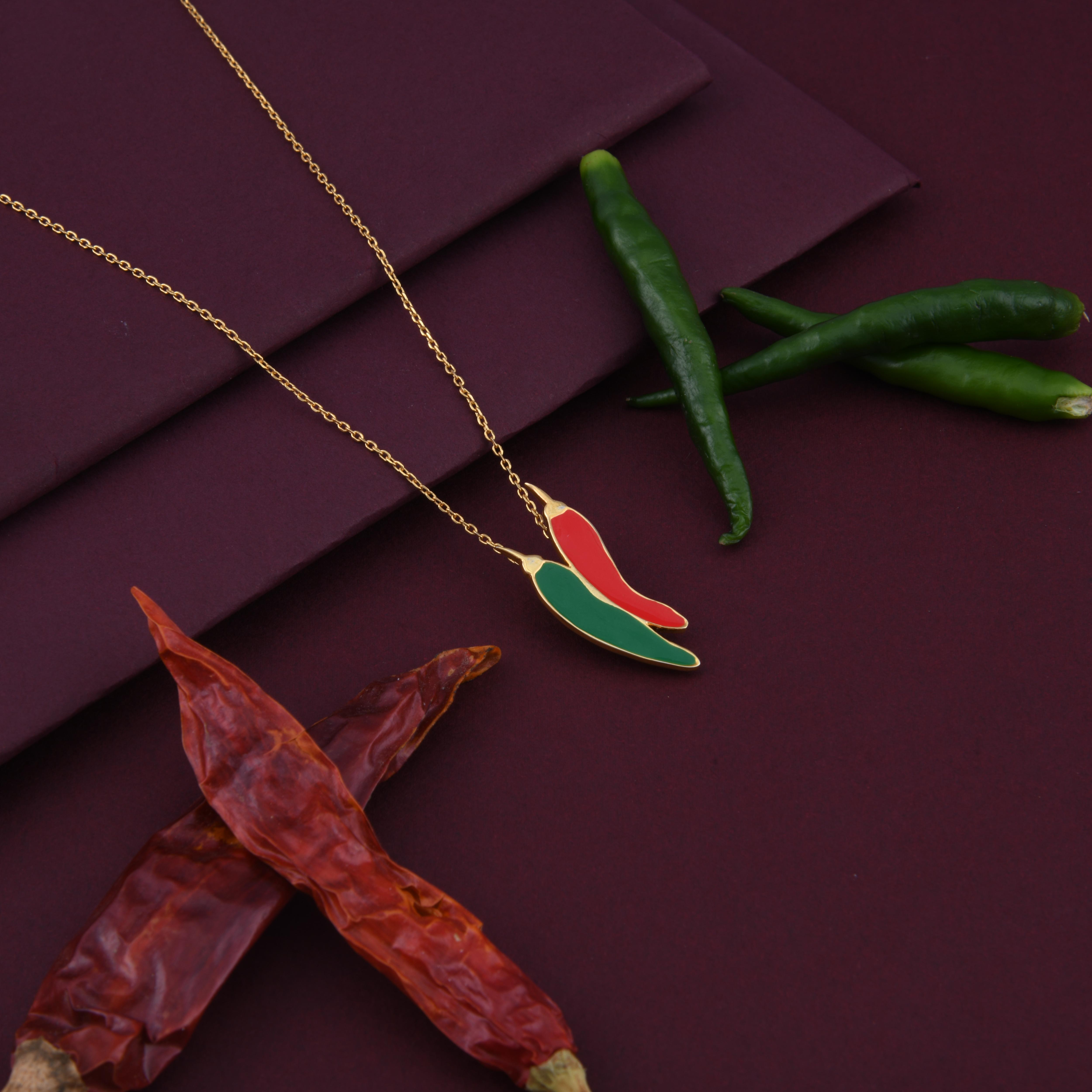 Red-Green Chilli Spice Pendant Necklace