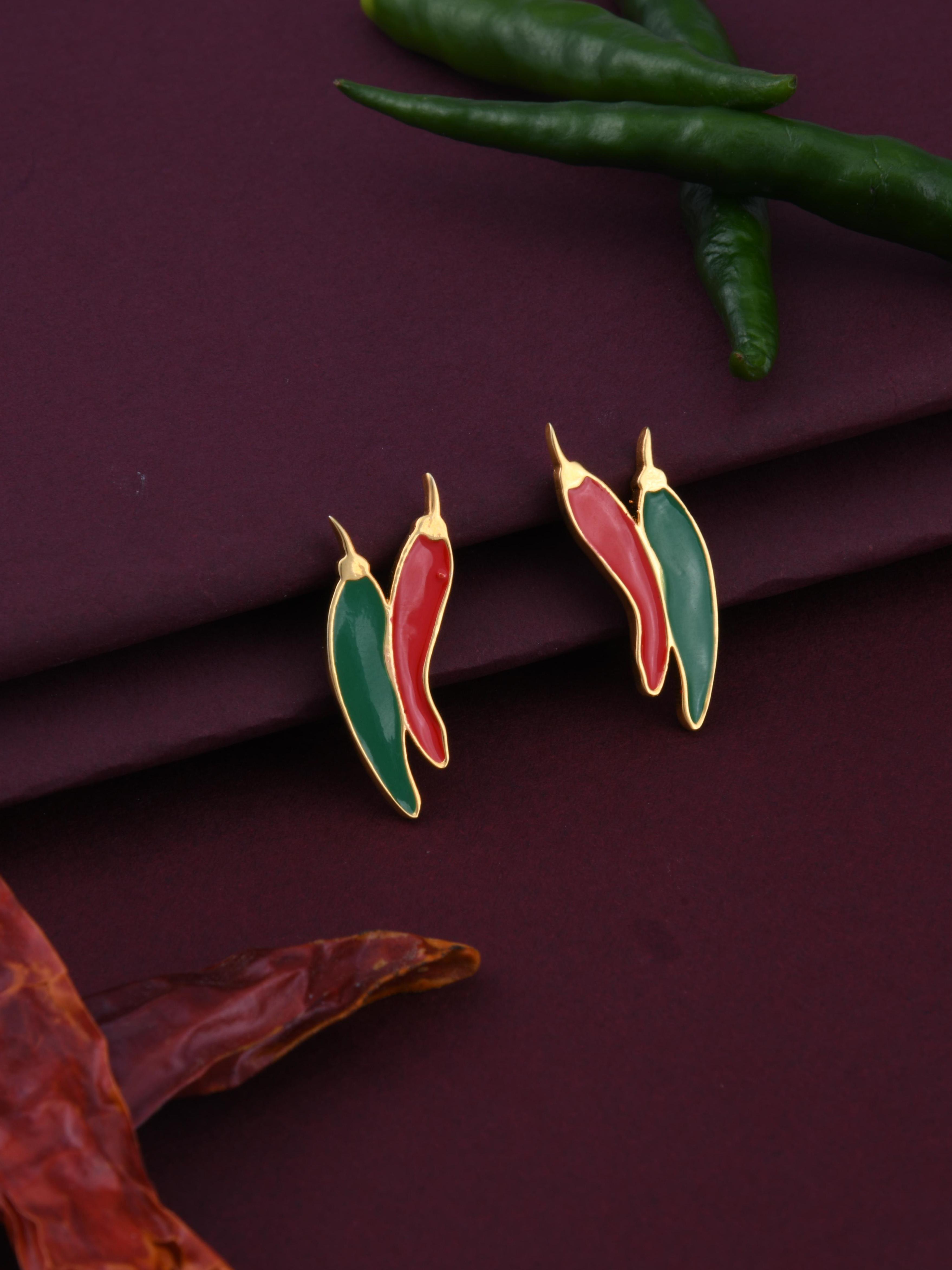 Red-Green Chilli Spice Earrings