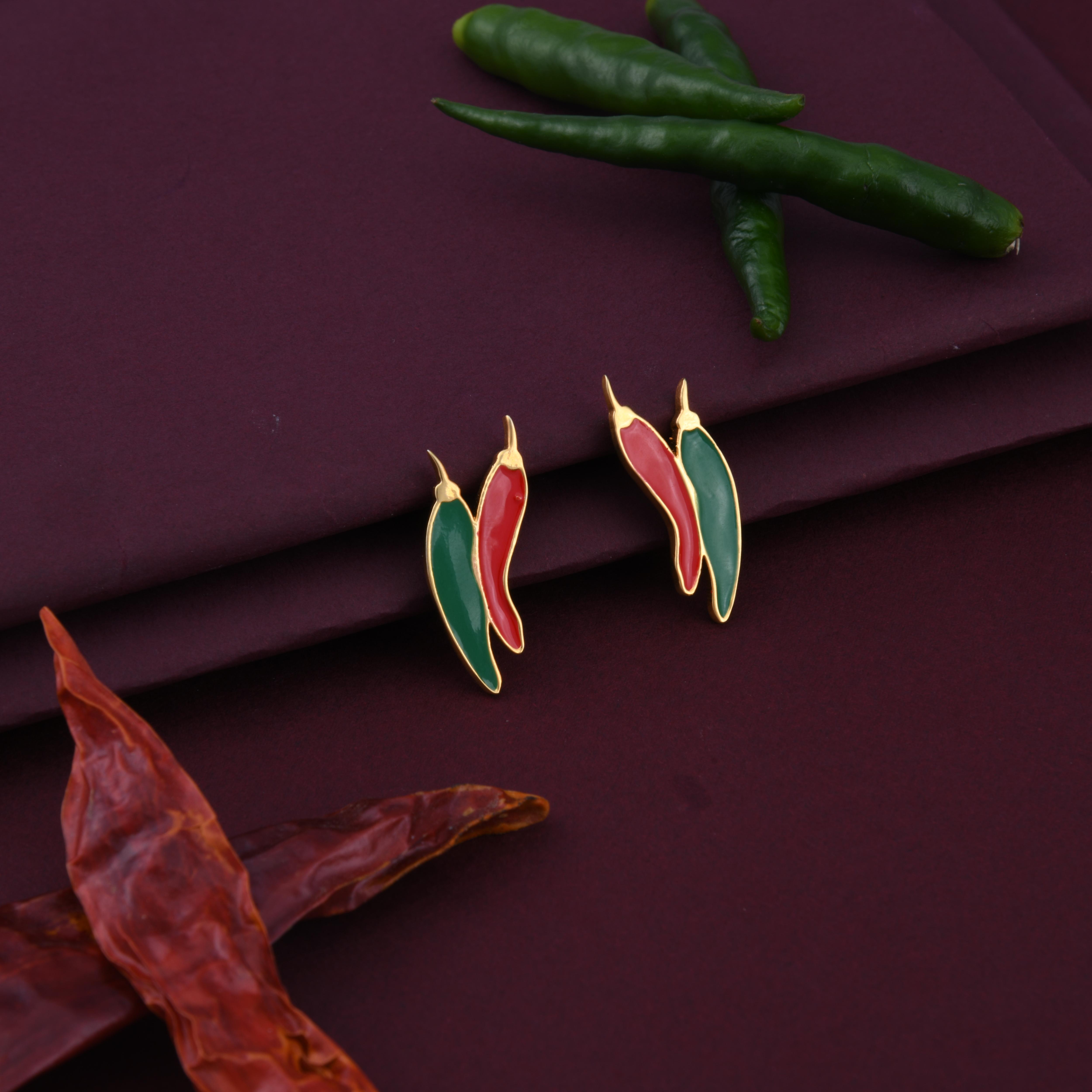 Red-Green Chilli Spice Earrings