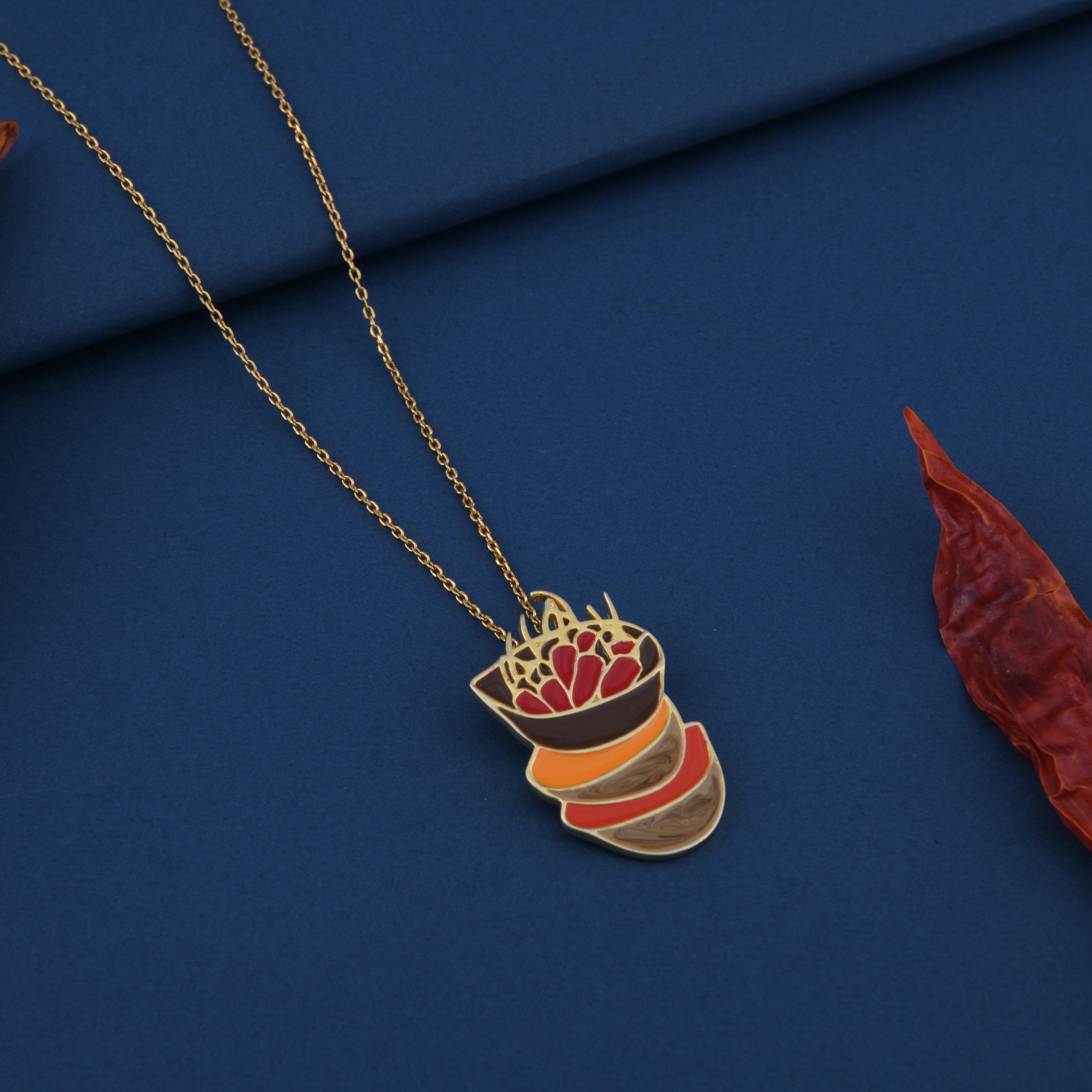 Red Chilli Basket Spice Pendant Necklace