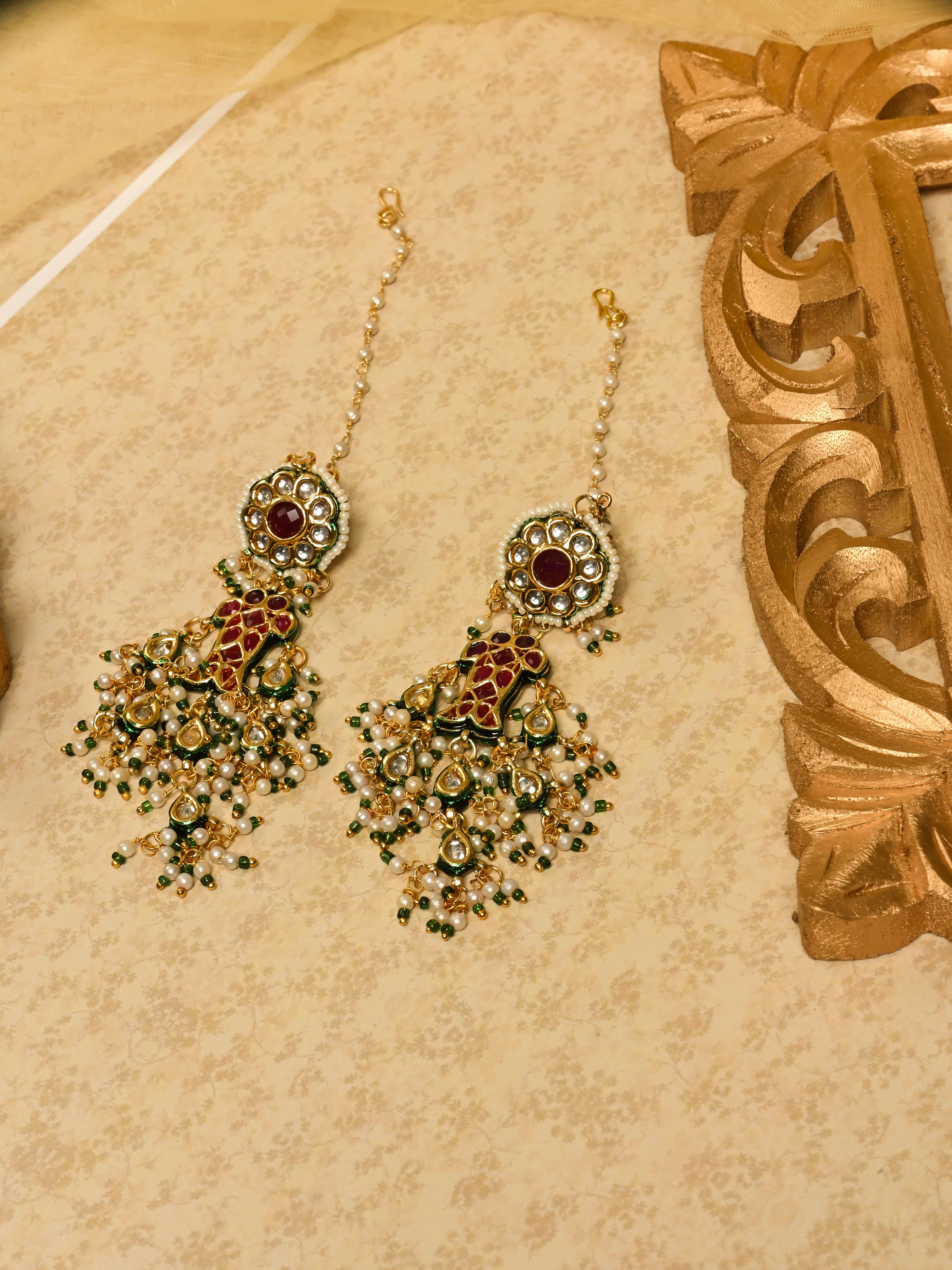 Moha Kundan Earrings, Ear Chain