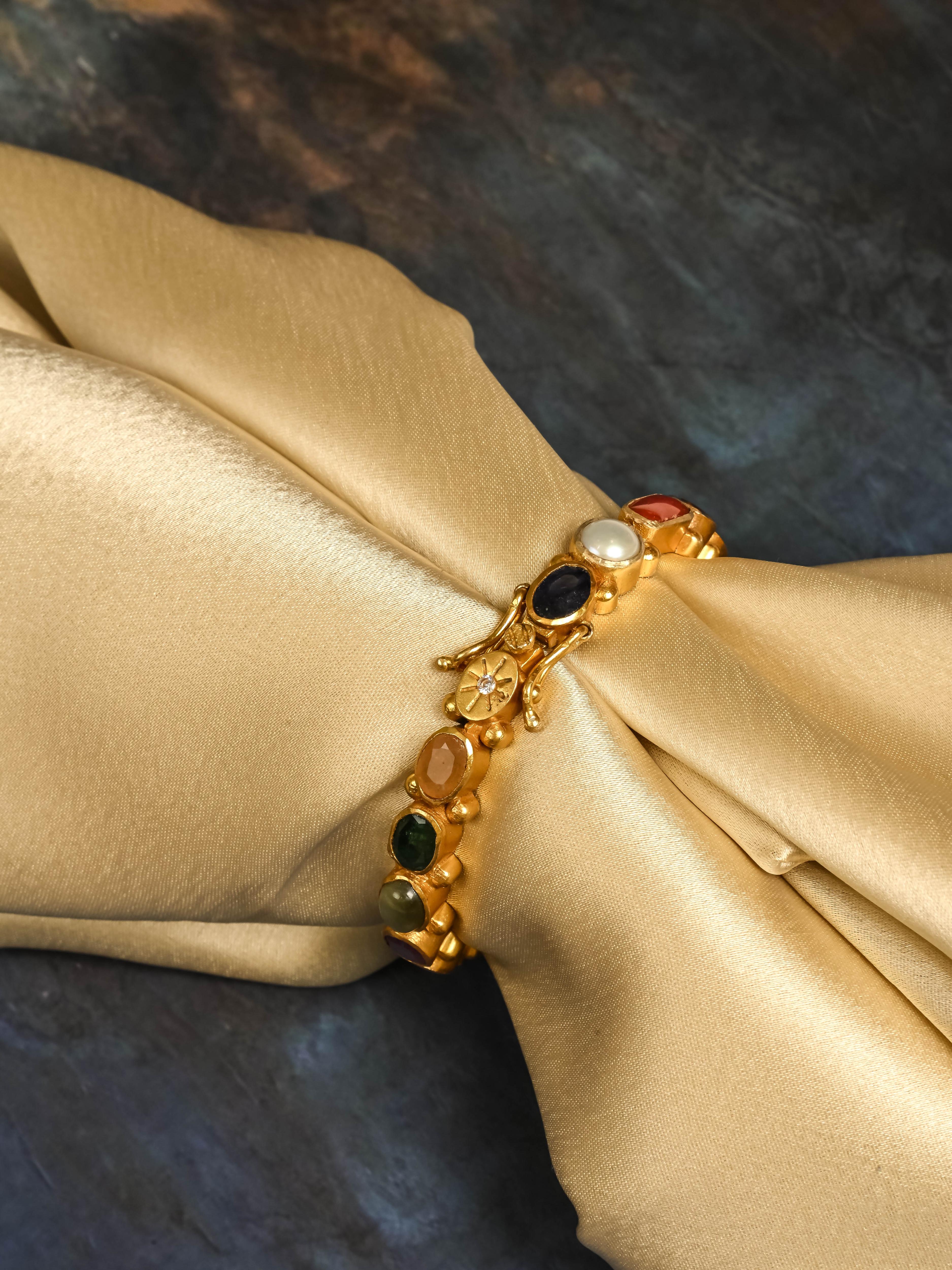 Navratna Gold Plated 925 Silver Bangle