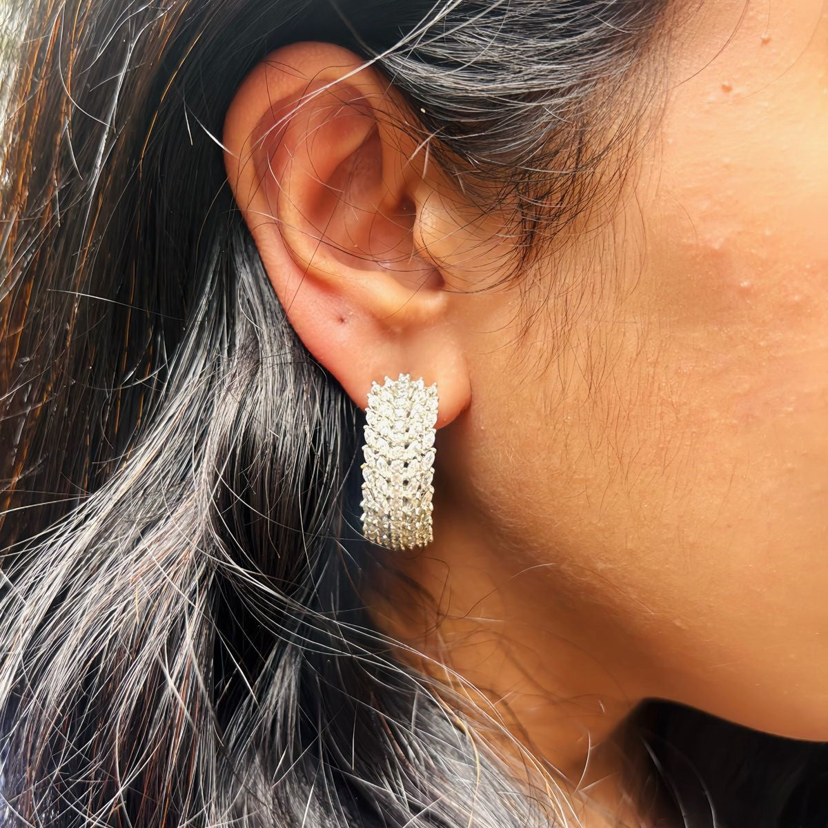 Two Line CZ Hoop Earrings 