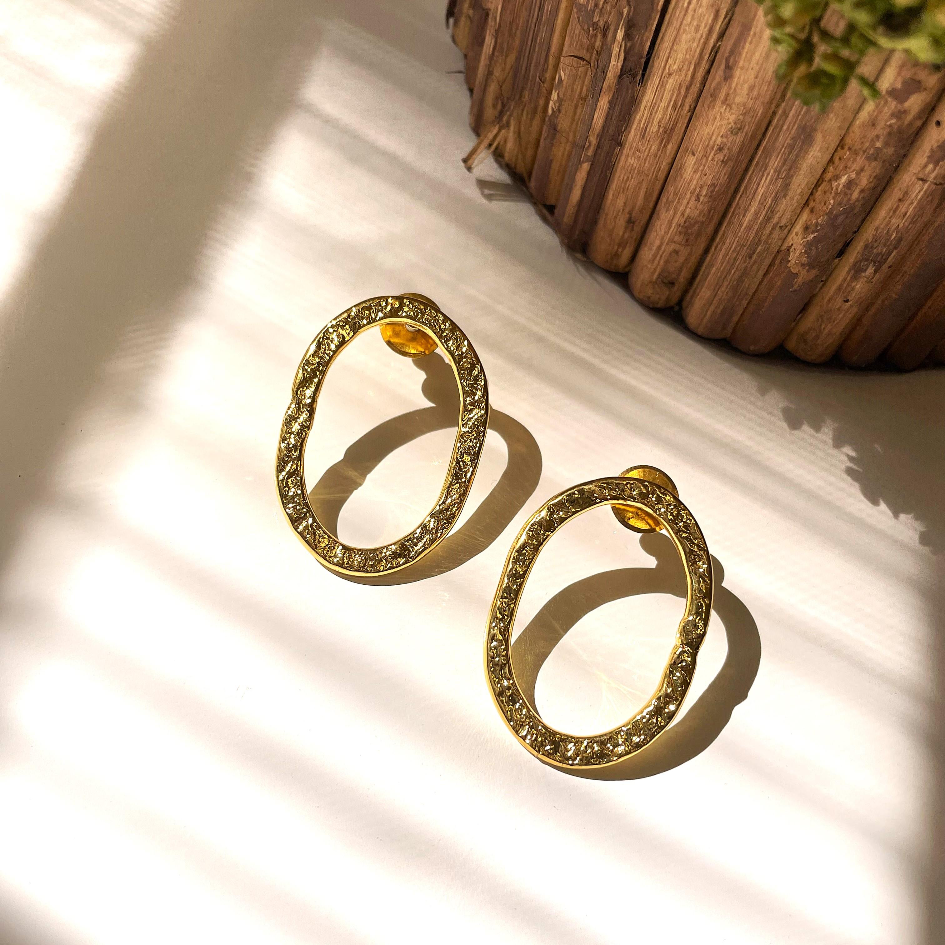 Hammered Ellipse Earring