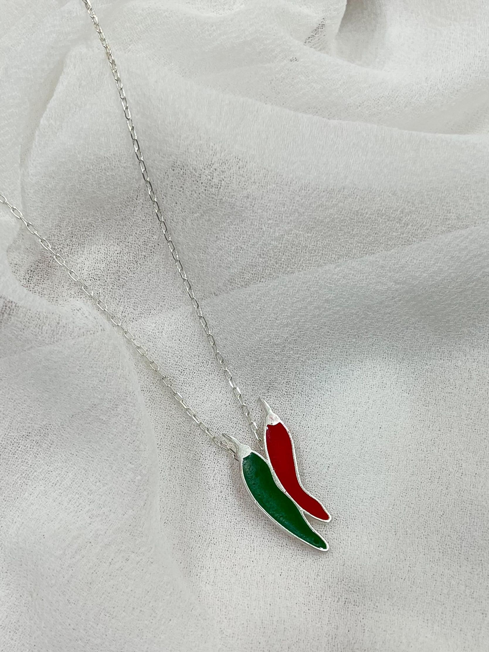 Red-Green Chilli Spice Pendant Necklace