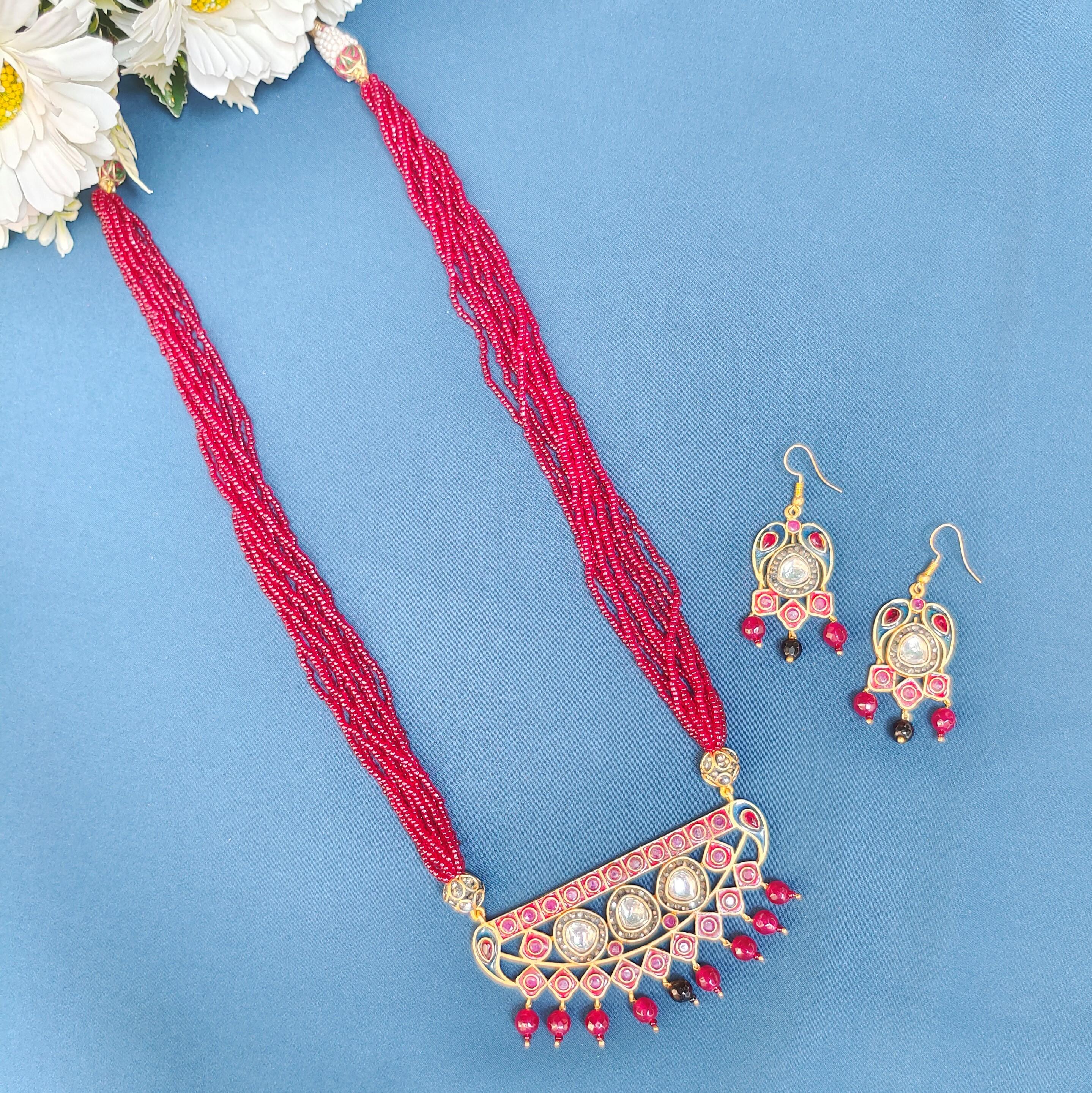 Red Beads Kundan Necklace