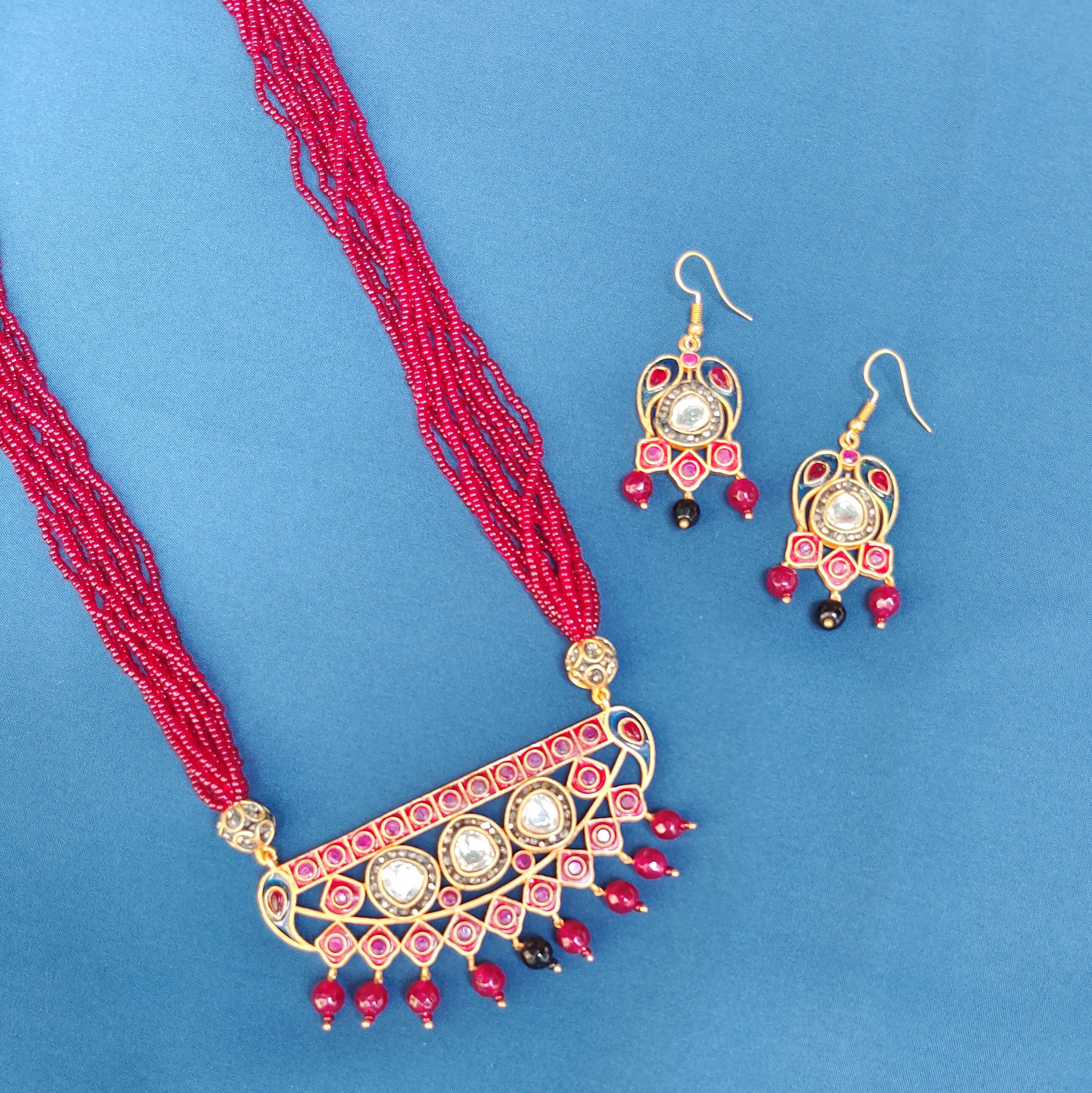 Red Beads Kundan Necklace