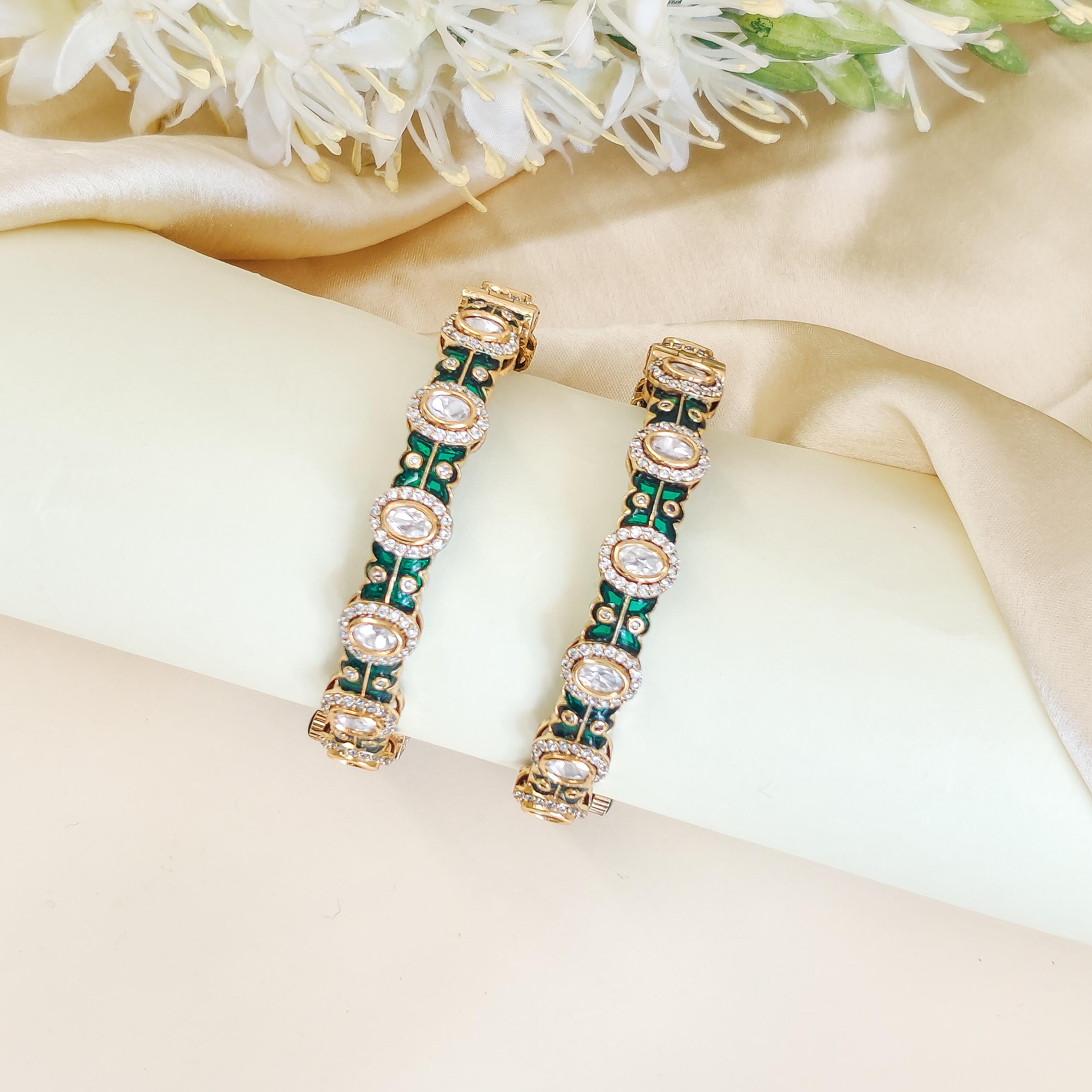 Oval Shape Kundan Stone Bangles