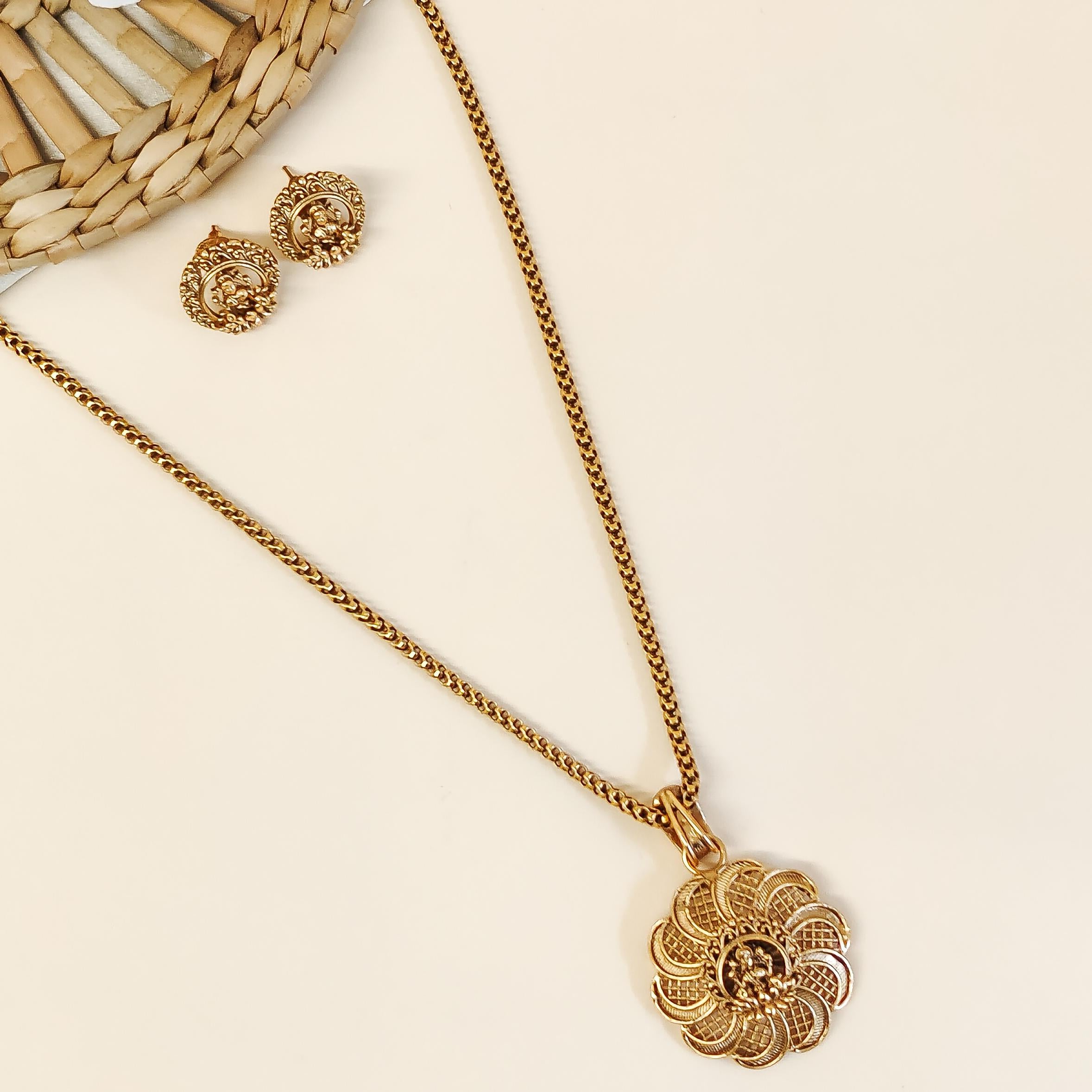 Lotus Lakshmi Temple Pendant Set