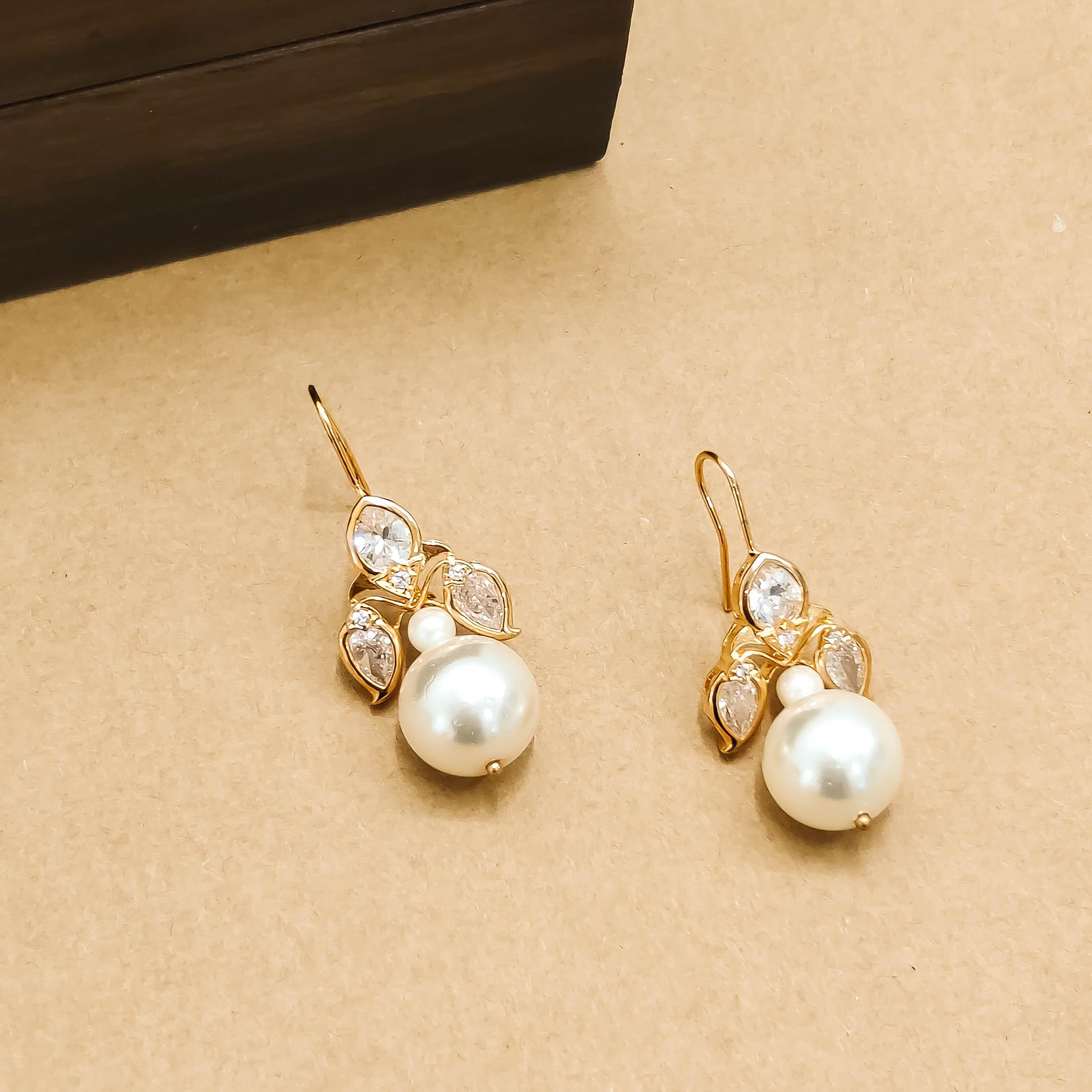 Three Stone Pearl Earrings