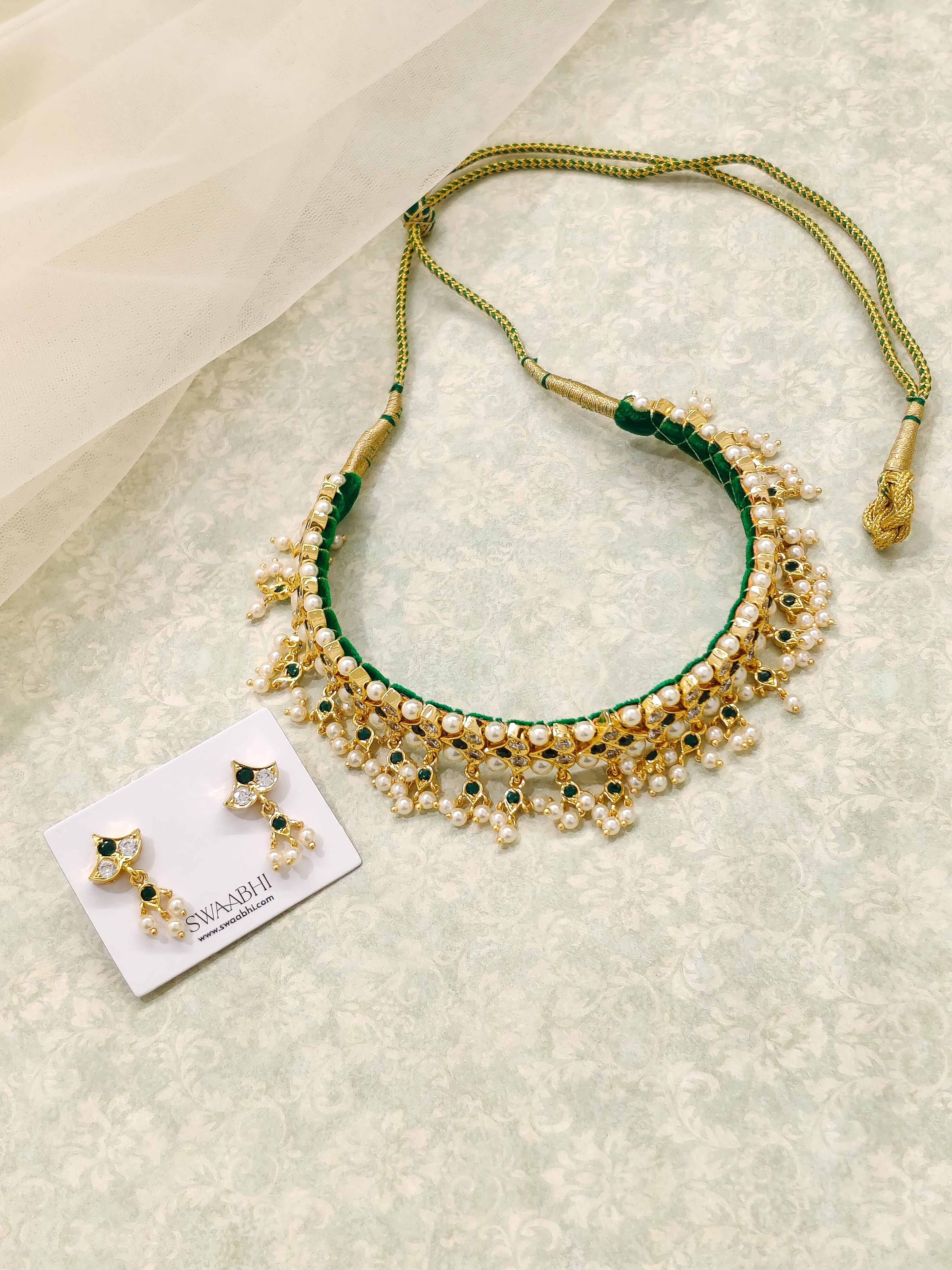 Belpan Green Stone Choker Chinchpeti Set