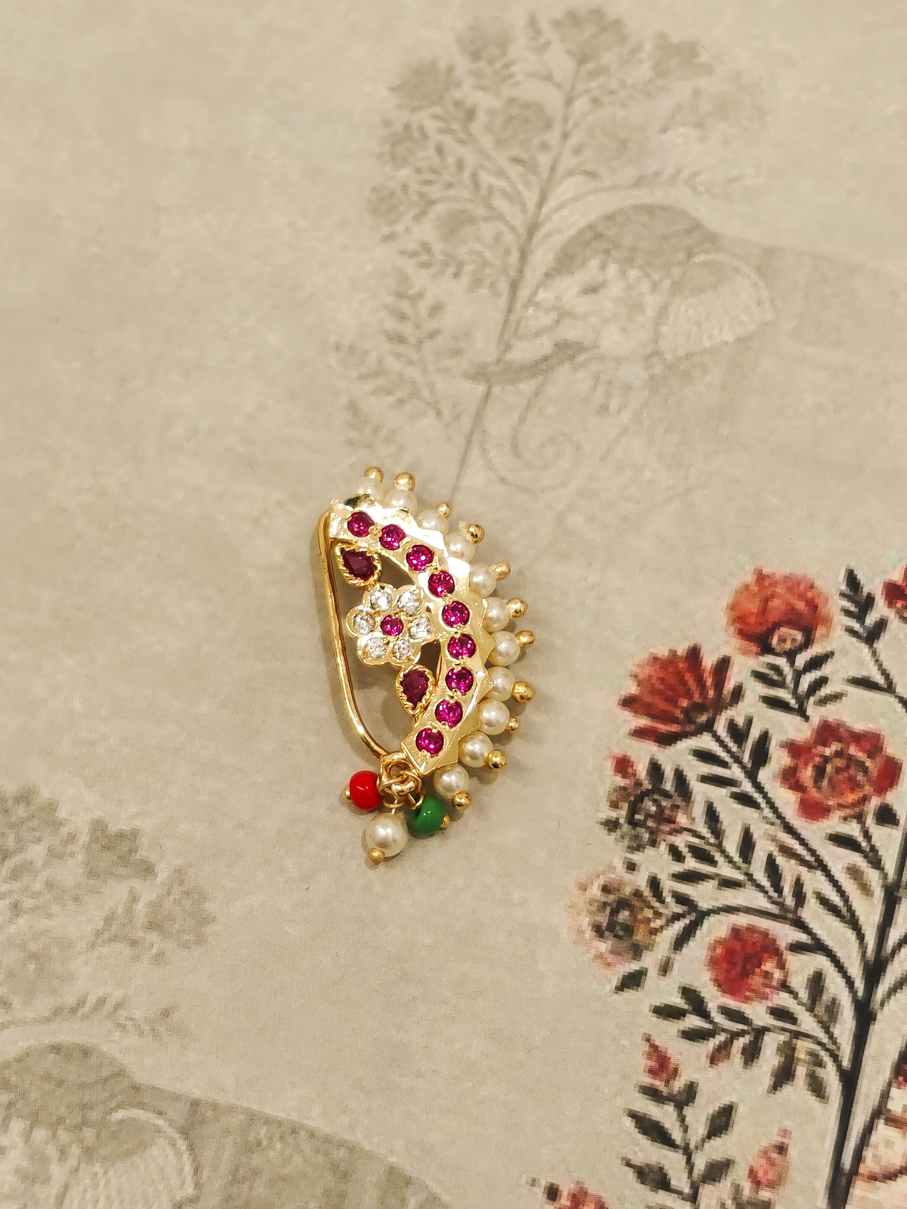 Pink Stone With Pearls Nath