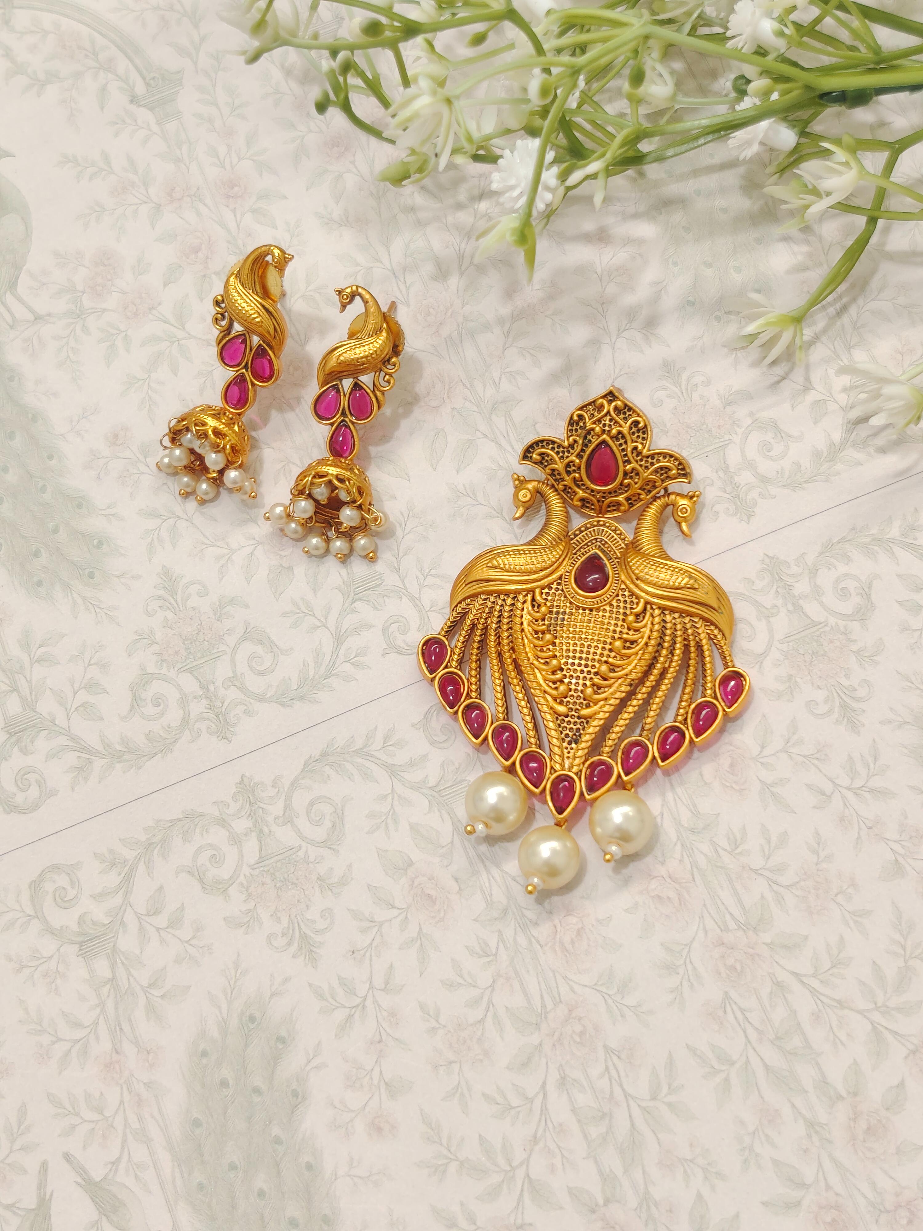 Peacock Temple Pendant Set