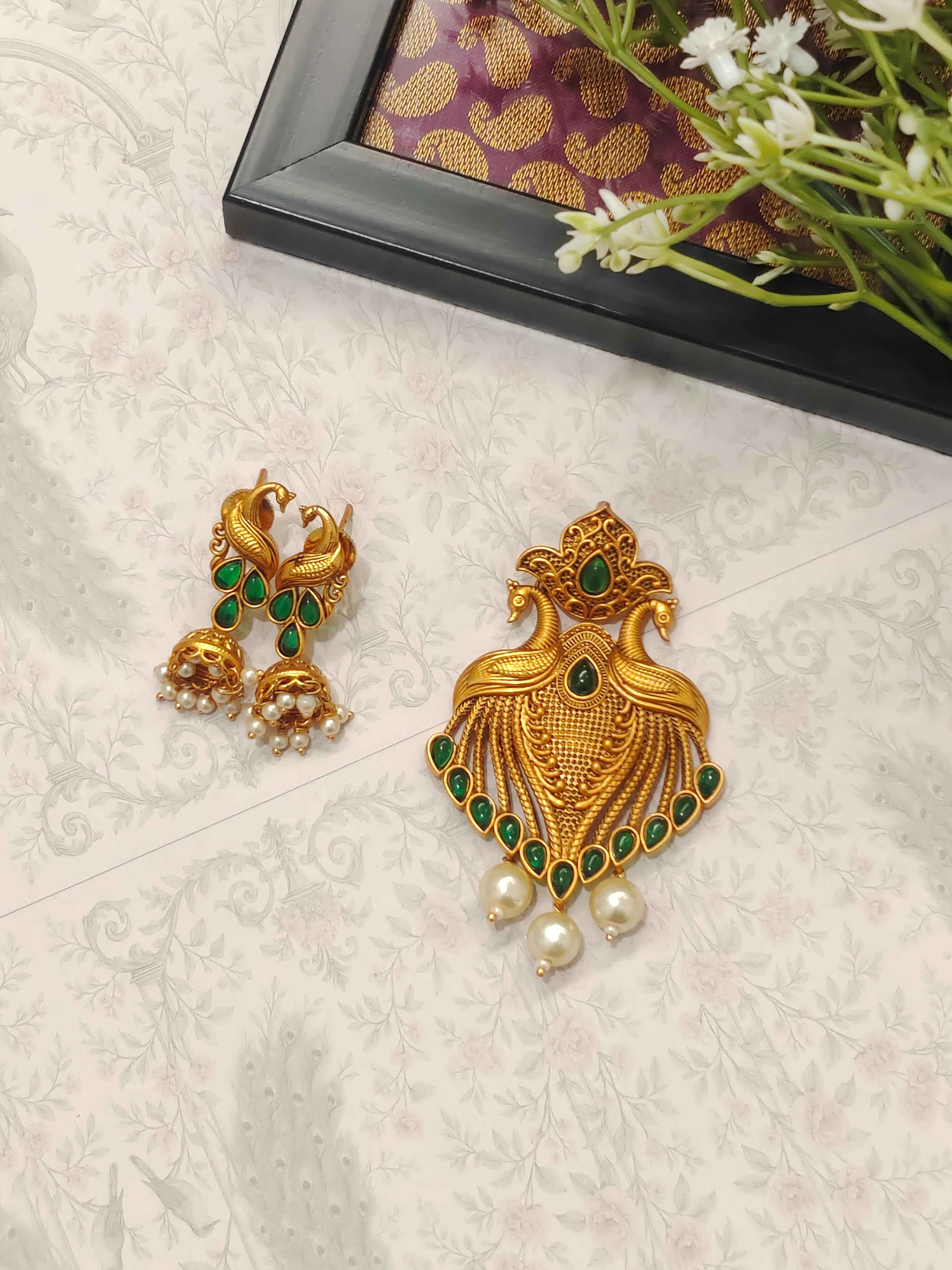 Peacock Temple Pendant Set