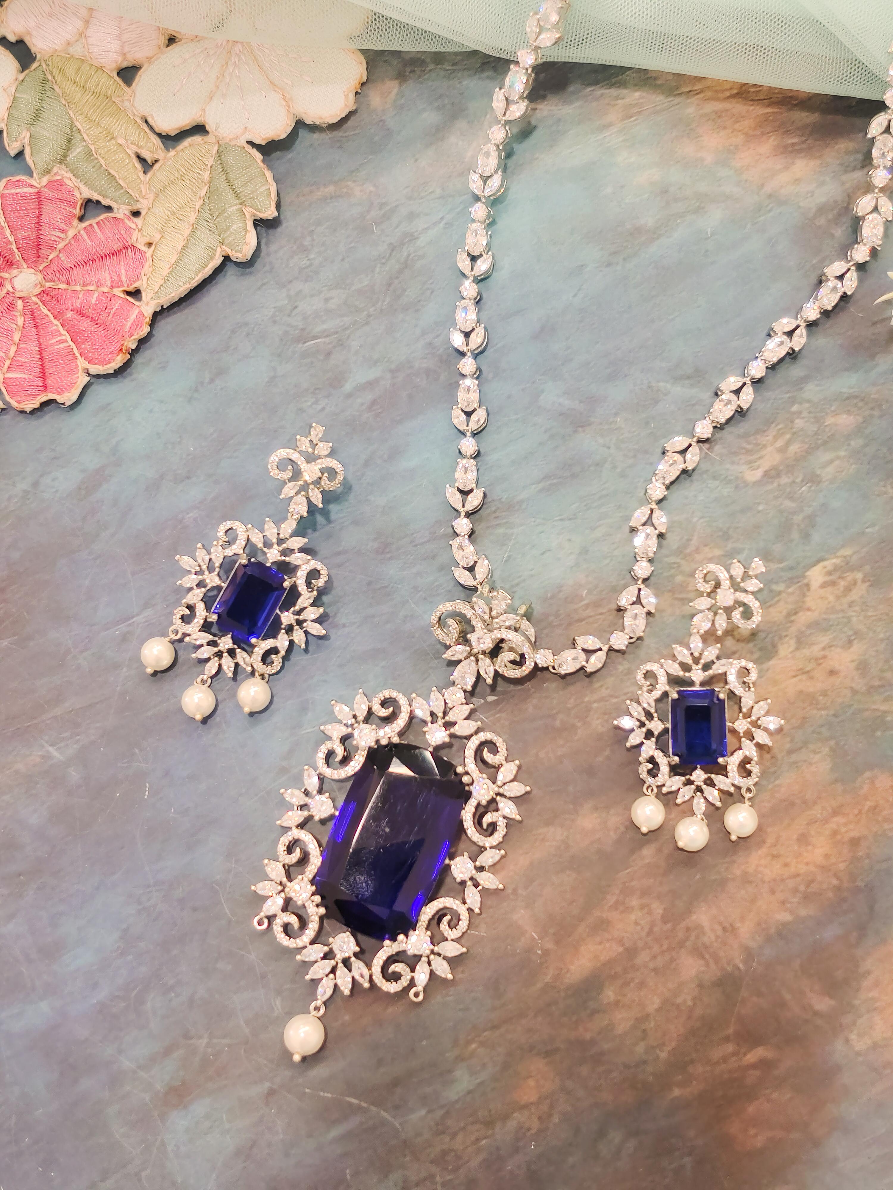 American Diamond Royal Blue Necklace