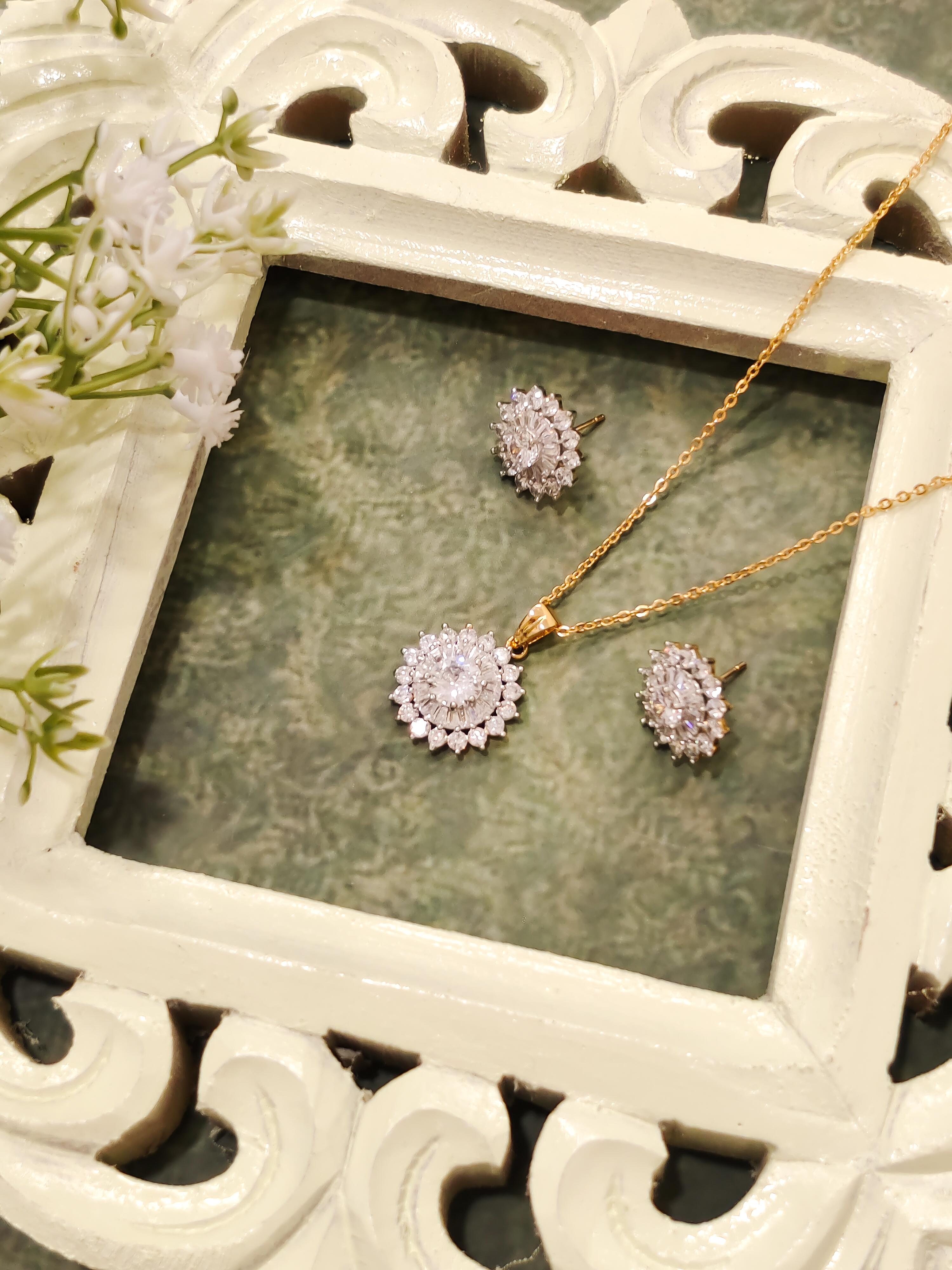 Double Circle CZ Pendant Set