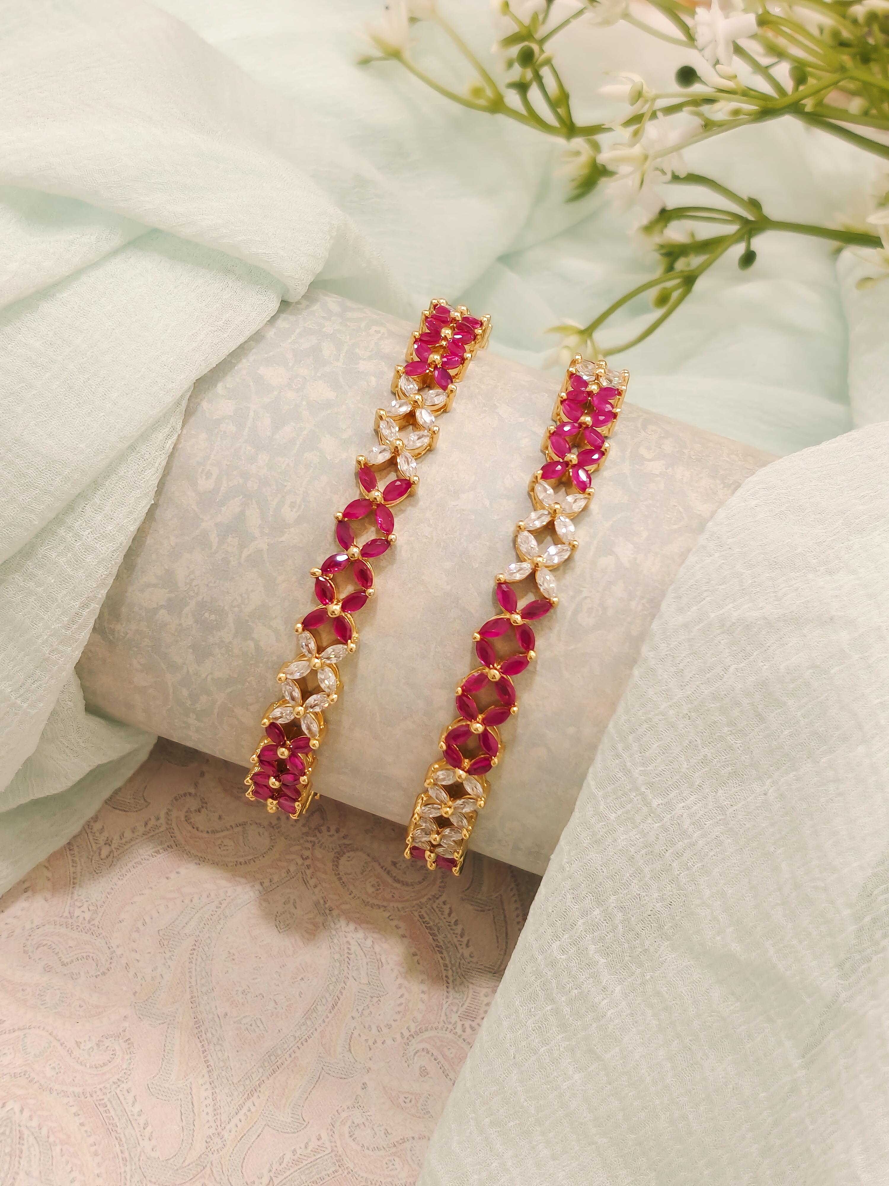 White & Pink CZ Stone Bangles