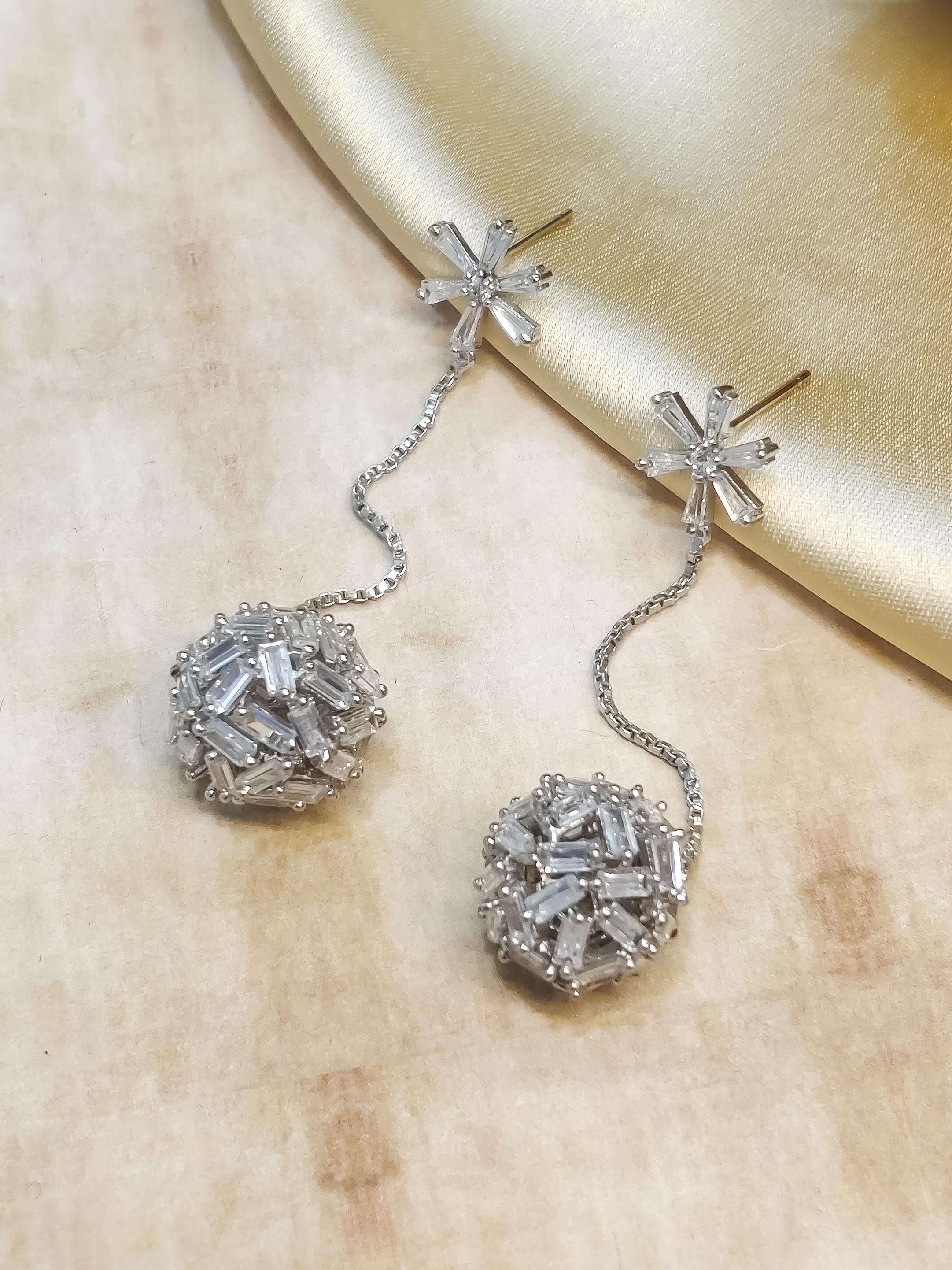 CZ Long Flower Earrings