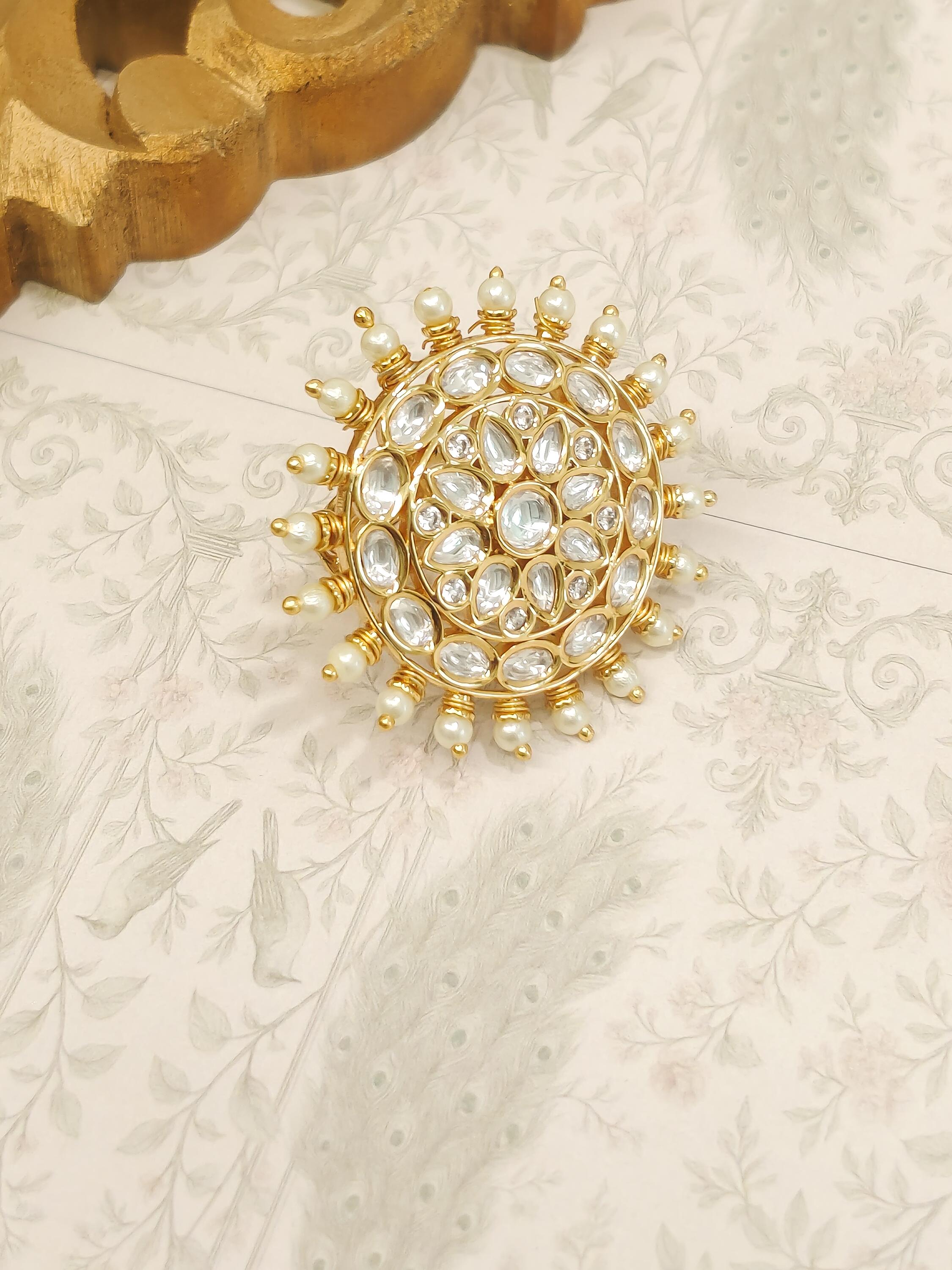 Gold Kundan Statement Ring