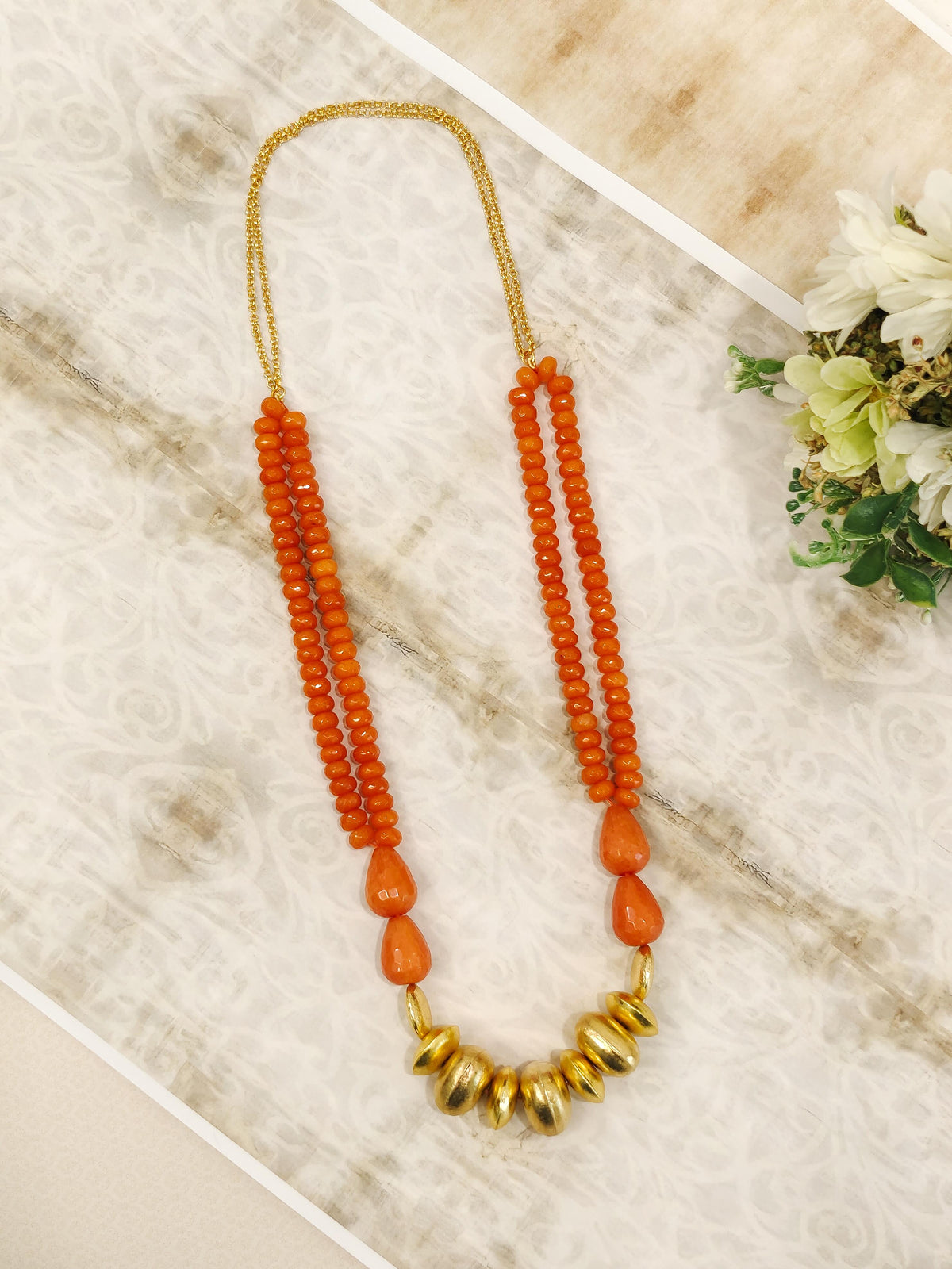 Tangerine Glow Beaded Necklace