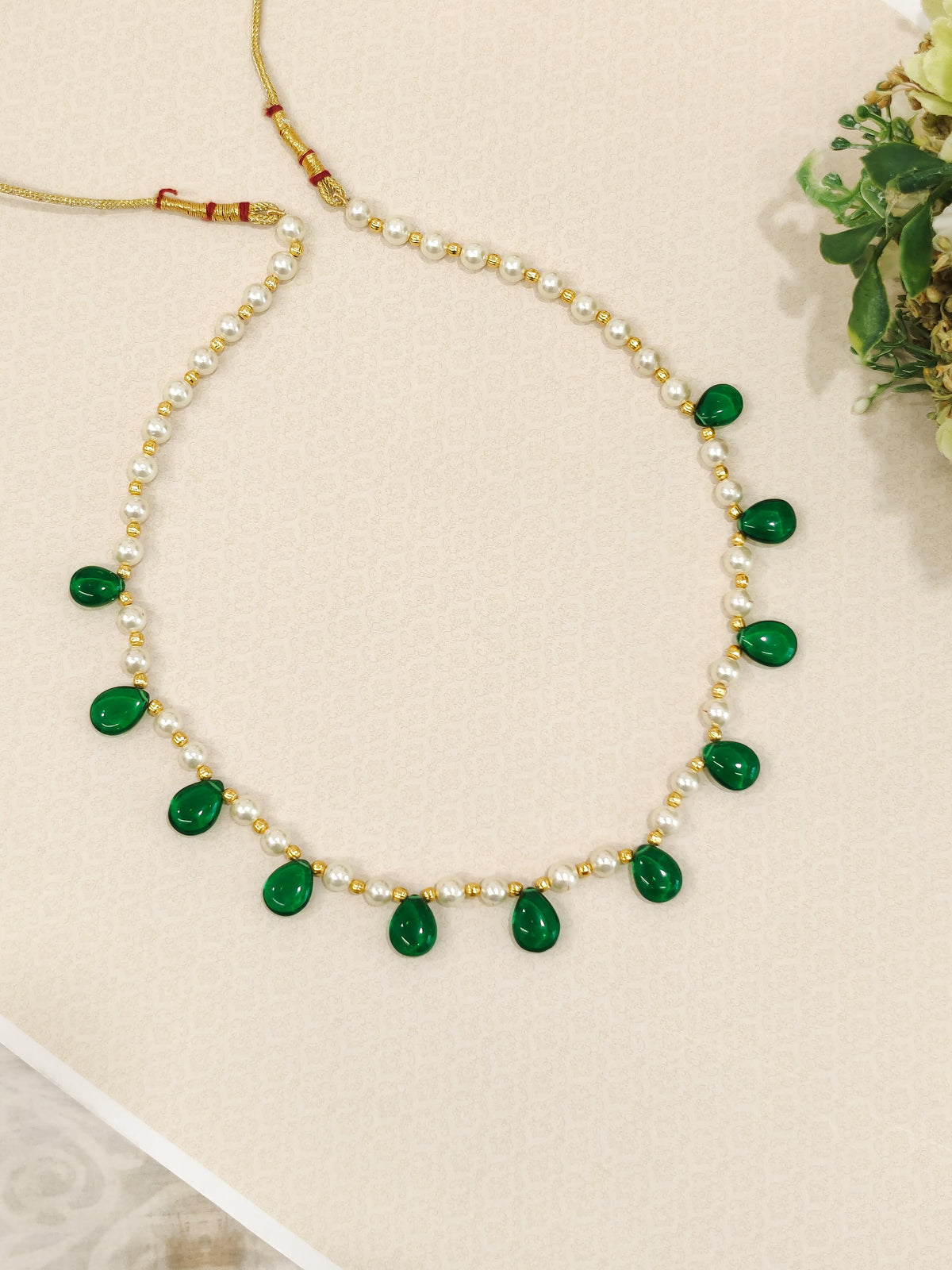 Pearl String Necklace With Drop Shaped Beads