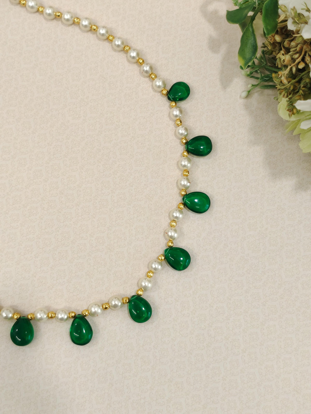 Pearl String Necklace With Drop Shaped Beads