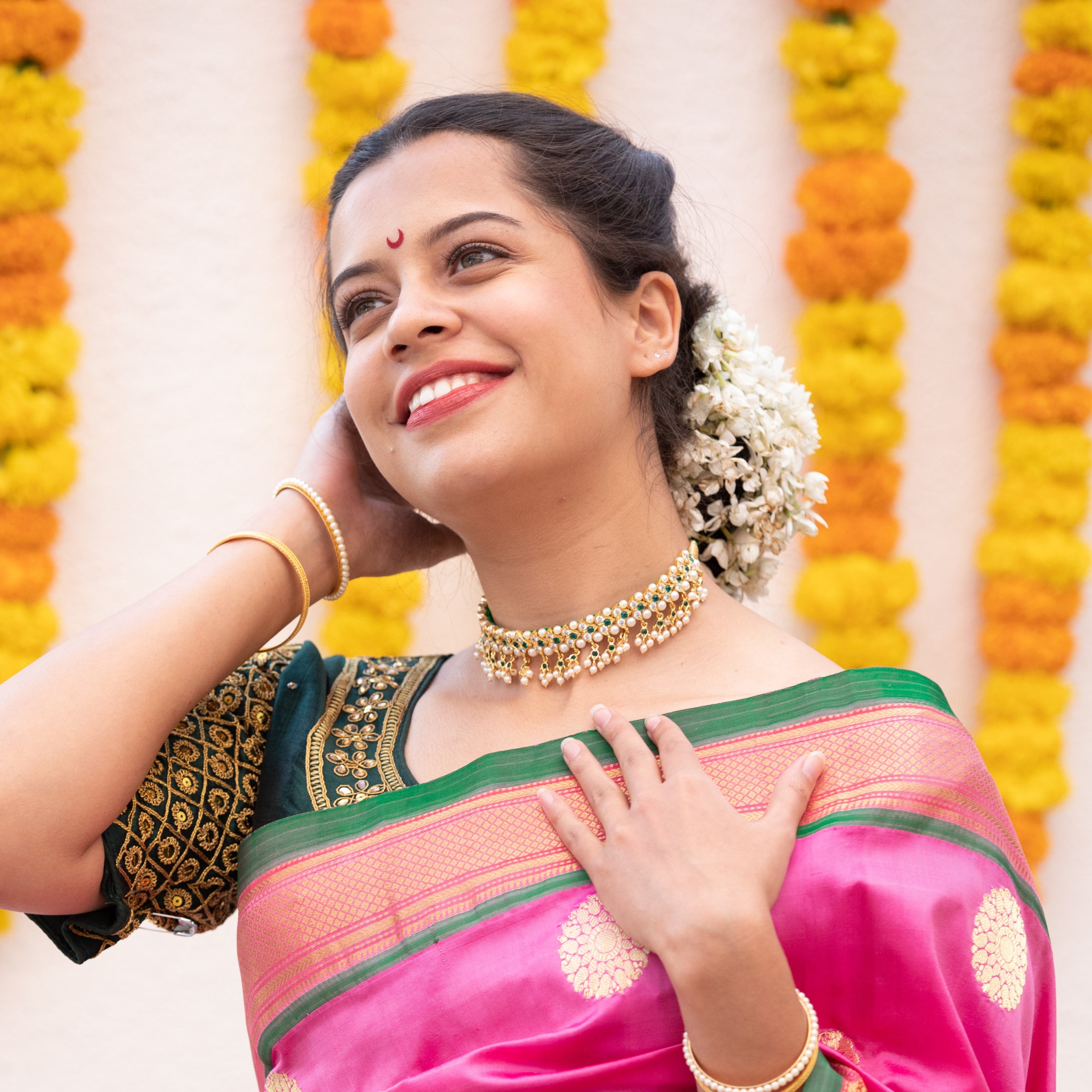 Belpan Green Stone Choker Chinchpeti Set