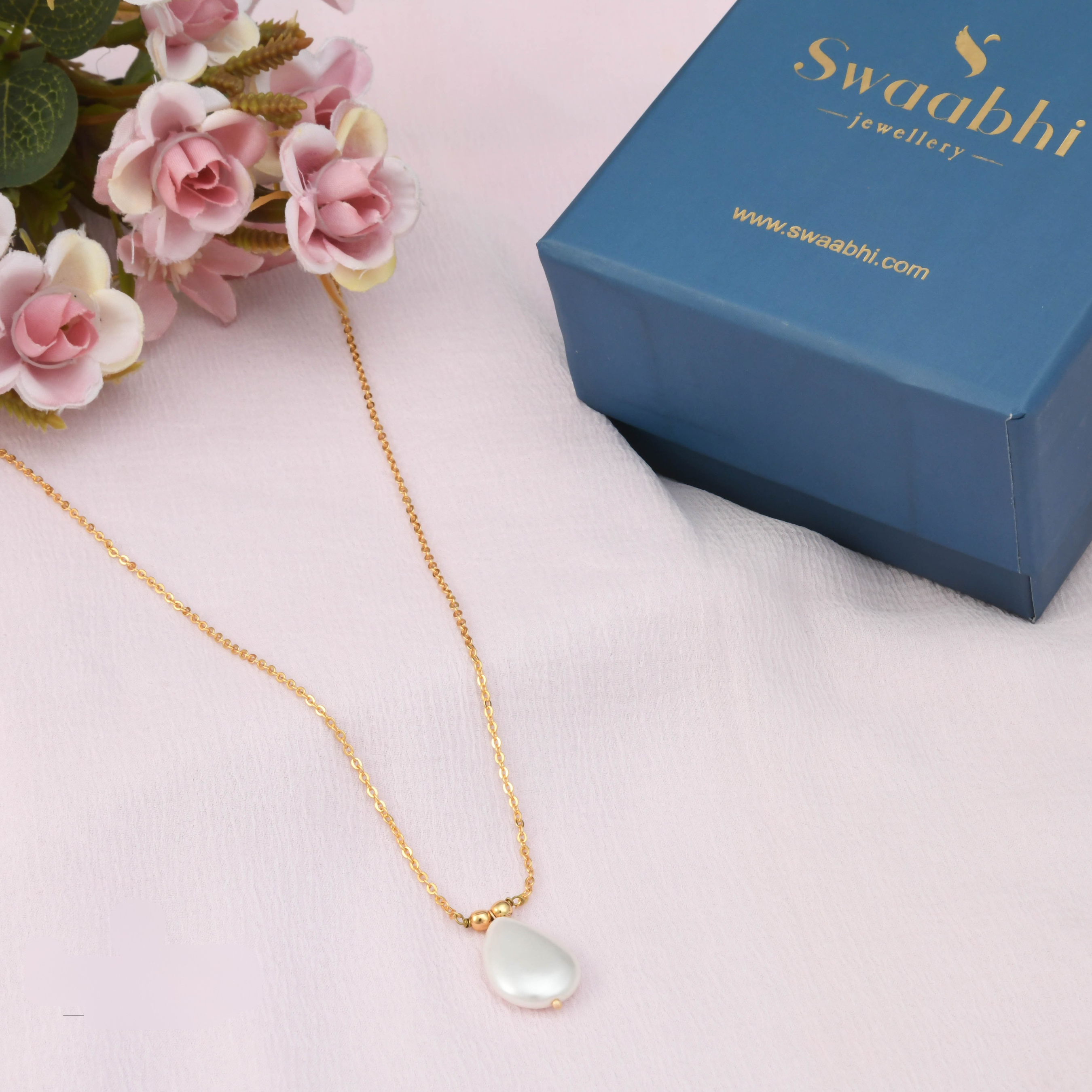 Flat Drop Pearl Chain Necklace