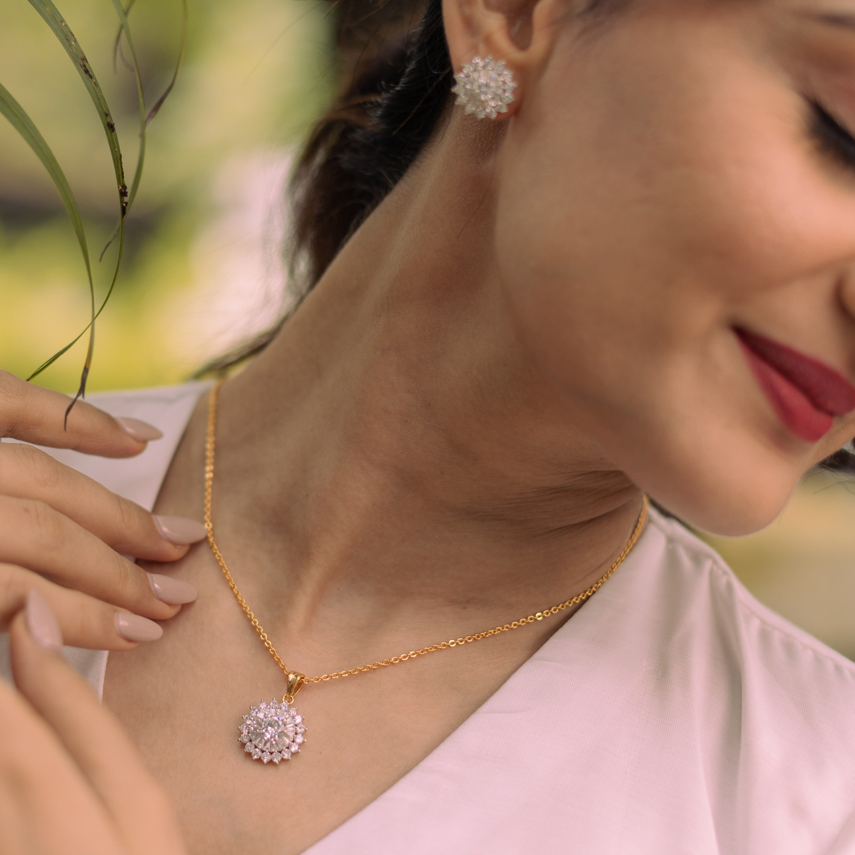 Double Circle CZ Pendant Set