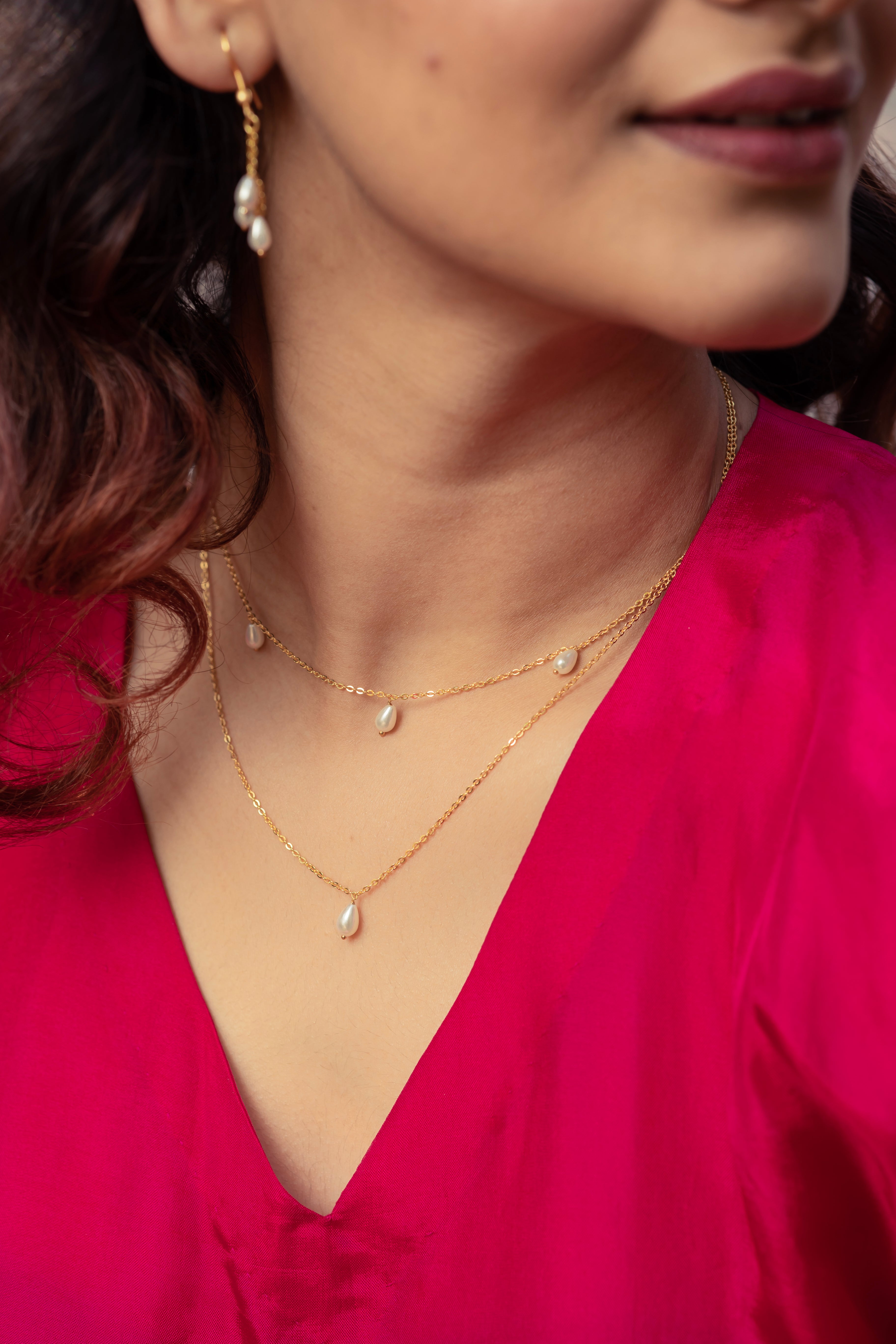 Layered Pearl Drop Necklace