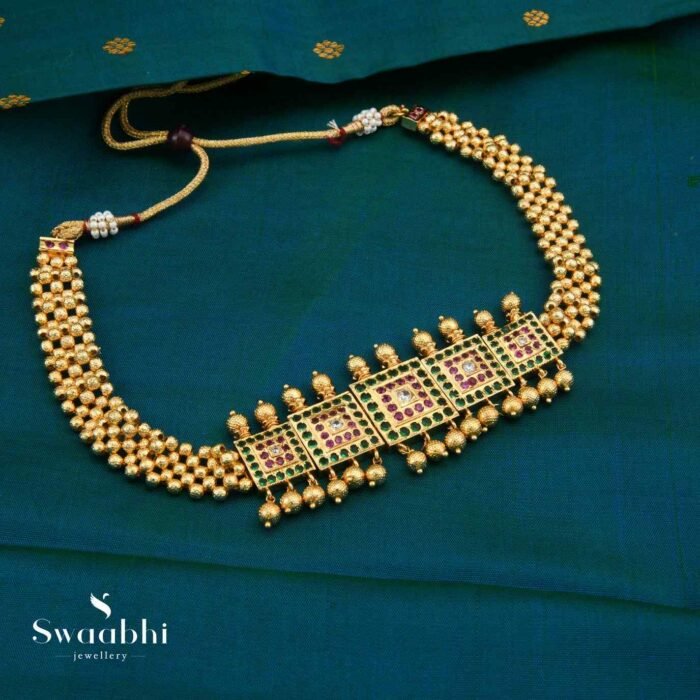 Gold-Plated Choker Necklace-Green