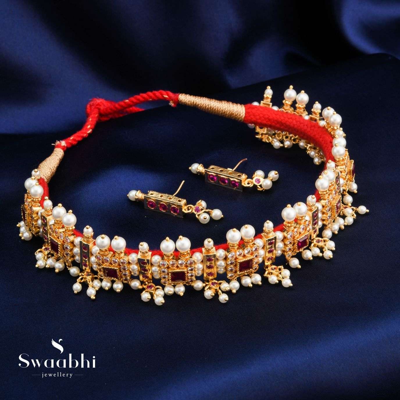 Maharashtrian Chinchpeti Necklace-Pink