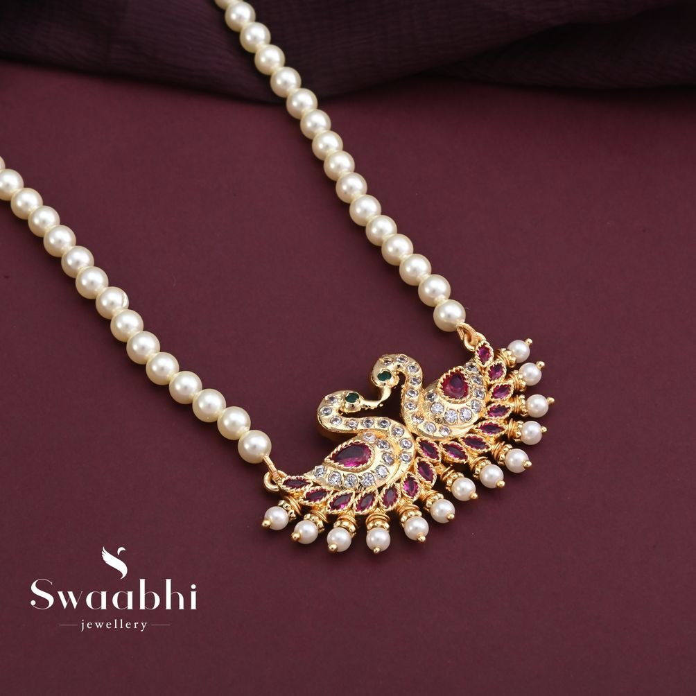 Buy SURATDIAMOND Mohini Gold Plated Pendant & Single Line Real Pearl  Necklace Earrings Set for Women (SN723) at Amazon.in