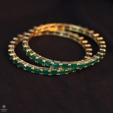 Buy Emerald Gold Finish CZ Bangles|swaabhi.com