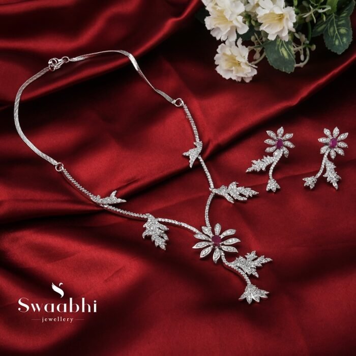 Buy Flower Ruby cz necklace Swaabhi .com (2)