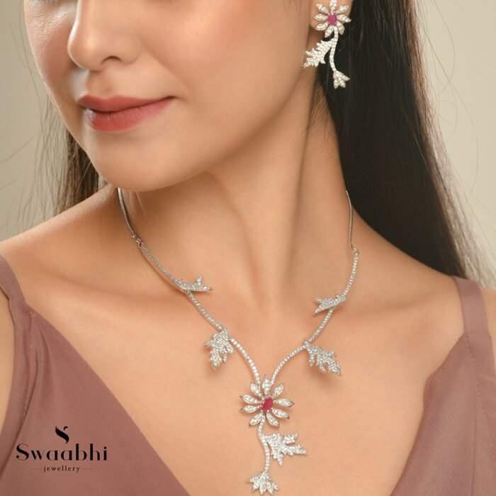 Buy Flower Ruby cz necklace Swaabhi.com (4)