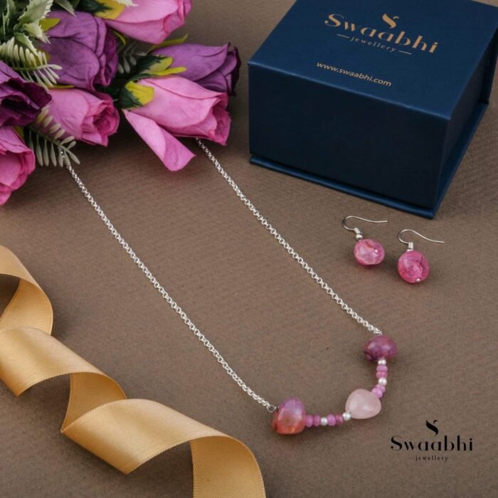 Gemstone Baby Pink Necklace Gift Box