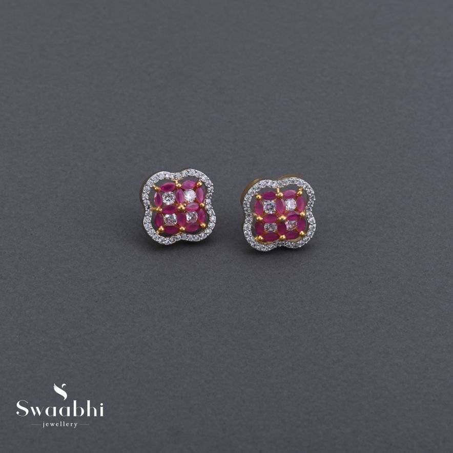 Vintage Ladies Screw Back Earrings Pink Stones White Stones Collectible |  eBay