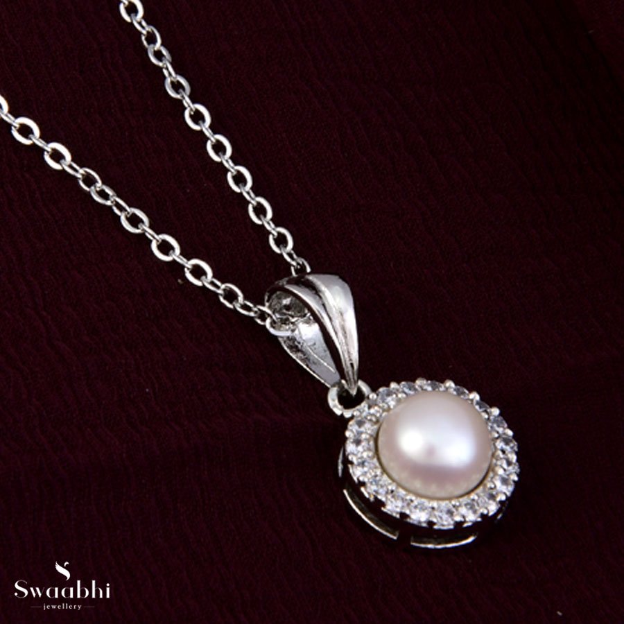 Buy Small Pearl CZ Pendant Set|Swaabhi.com