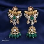 Green Beads Kundan Dangler Earrings