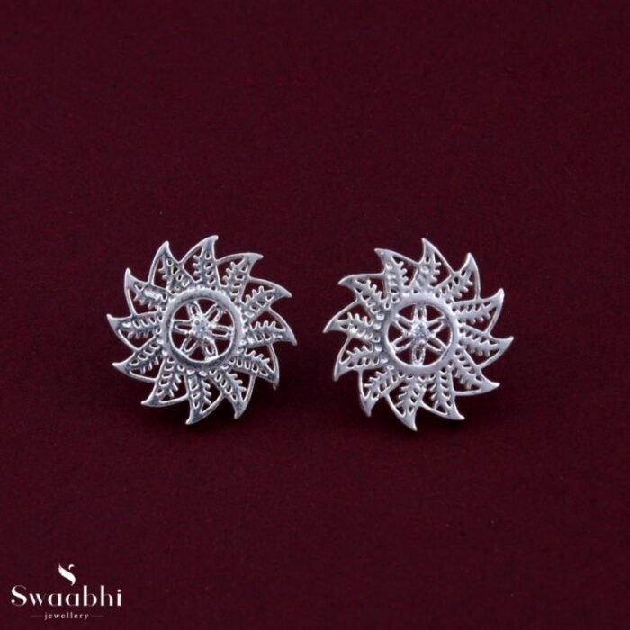 Pookalam Silver Small Stud Earrings-Rangoli Design (1)